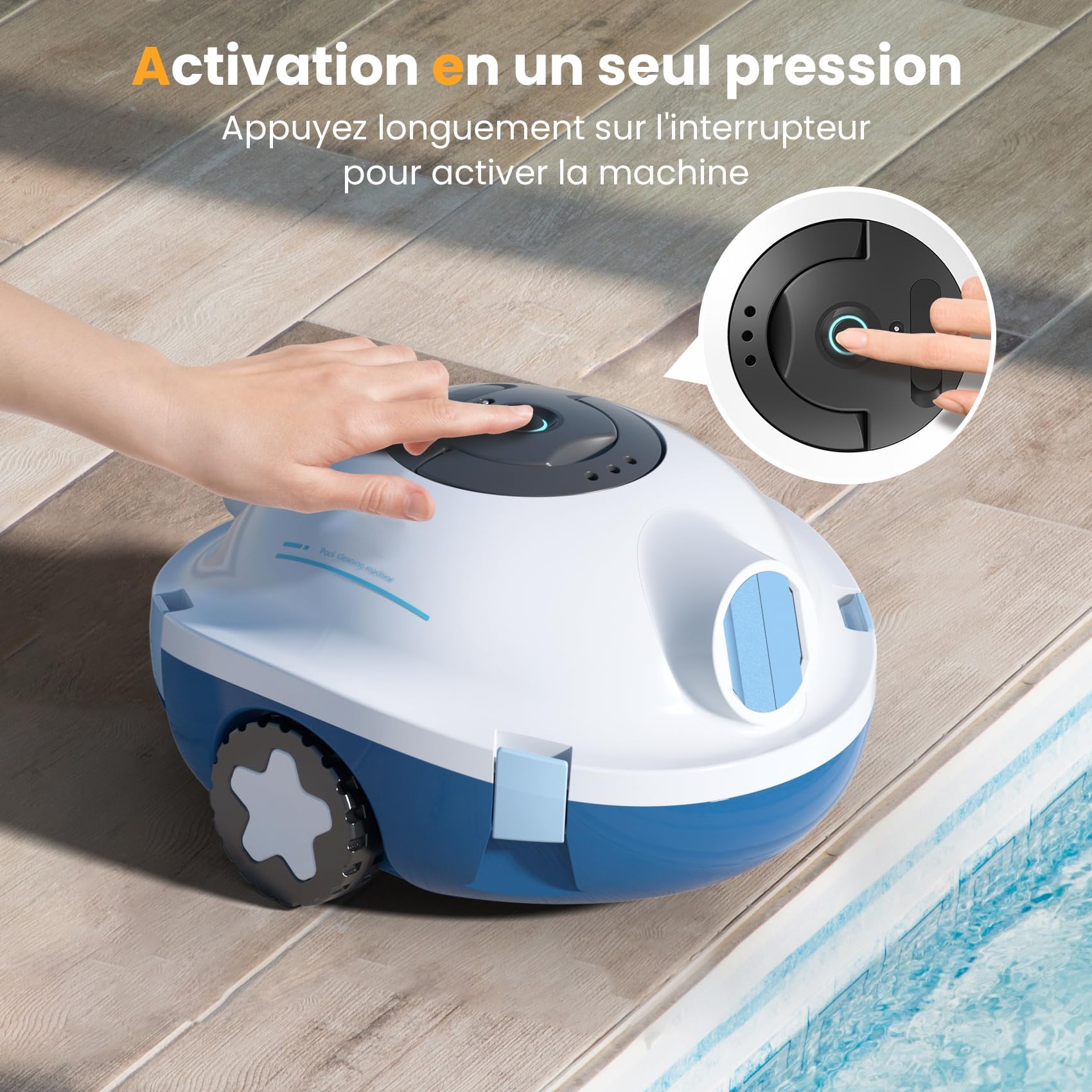 MEDOXA Robot Nettoyeur de Piscine sans Fil, aspirateur de Piscine Automatique, 120 Minutes d'autonomie, Auto-stationnement, Robot Piscine pour Fonds Plats Hors-Sol ou enterrés jusqu'à 100 m²（Blanc）