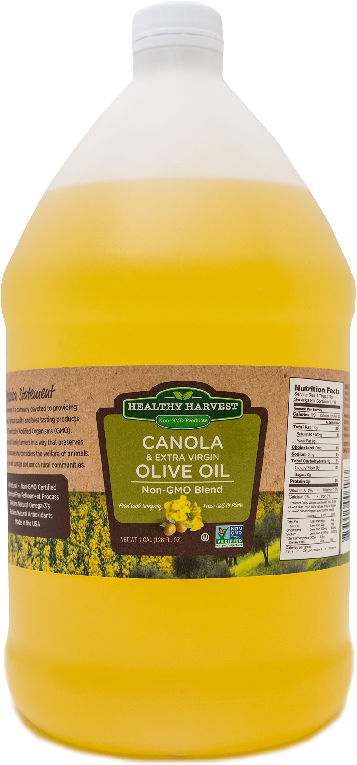 Healthy Harvest Canola and Extra Virgin Olive Oil Blend - Non-GMO Certified with Antioxidents and Omega-3s {One Gallon - 128oz.}