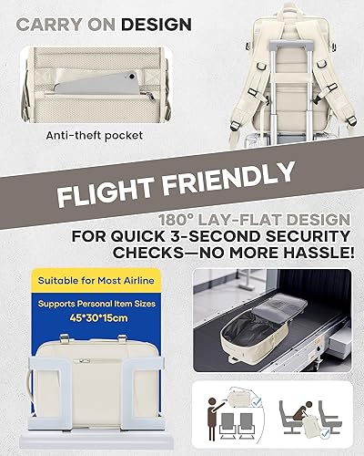 Miniatura 5 de WONHOX Mochila de viaje para mujeres y hombres, mochila para laptop con compartimento para zapatos, mochila impermeable para senderismo