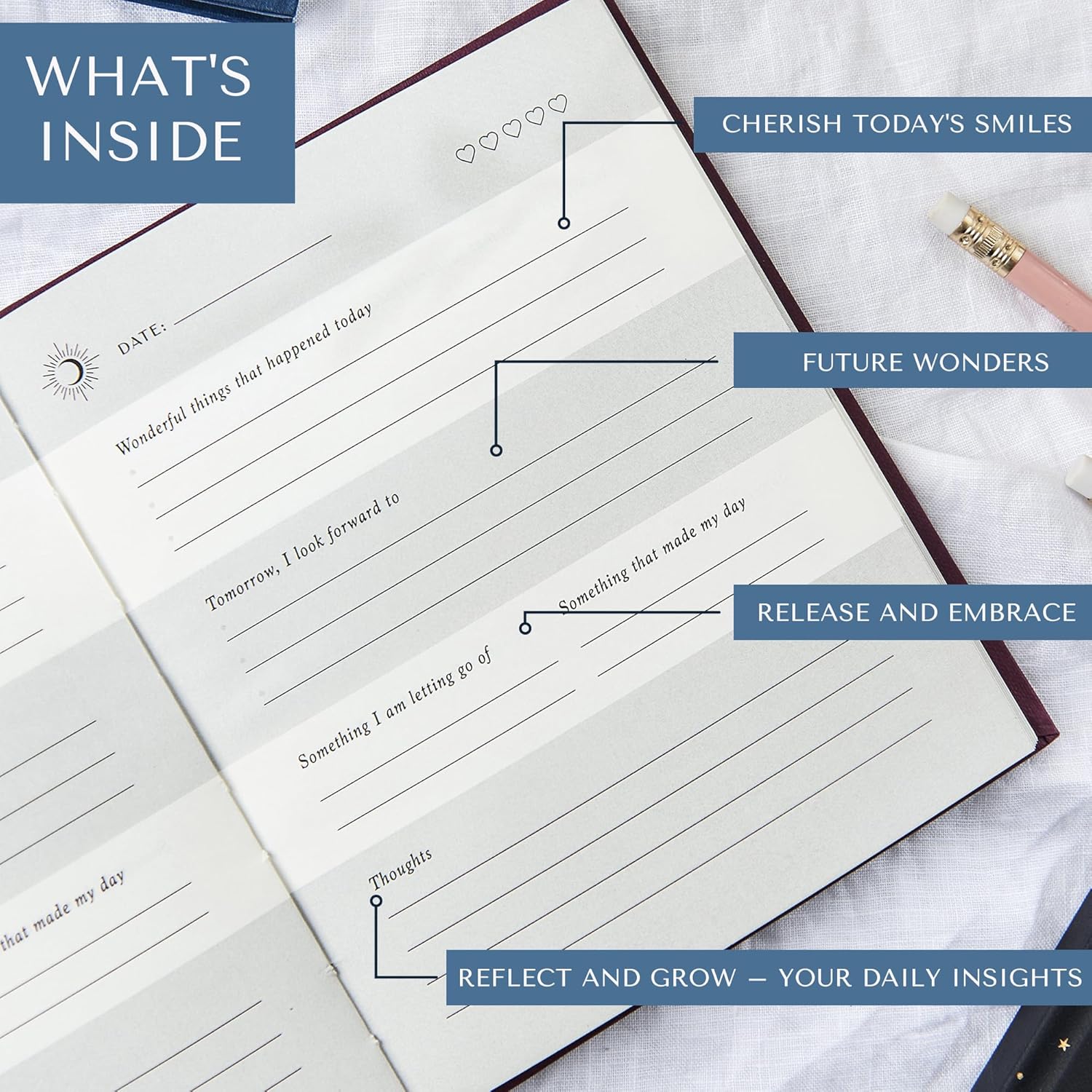 Sweet Dreams Pocket Size Wellness and Mindfulness Journal - 5-Minute Mental Health Journal for Night Reflection, Wellbeing Tools for Self-Care - Navy Blue 5 81b14TGvGkL. AC SL1500