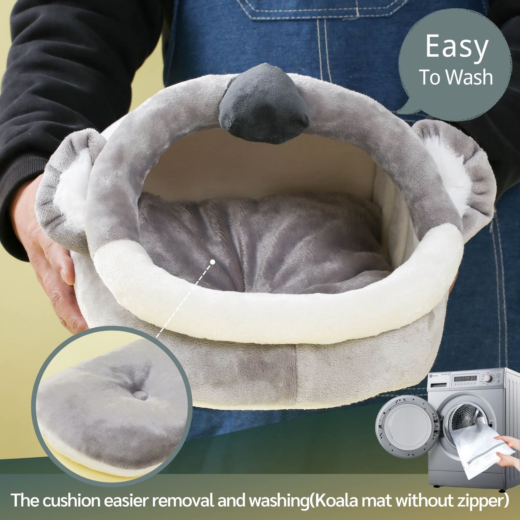 JanYoo Warm Bunny Bed for Rabbits Outdoor Cage Hideout Hut Tent Cave Tunnel Cute House Cotton Washable Winter Gray (XL,Koala) - Image 4