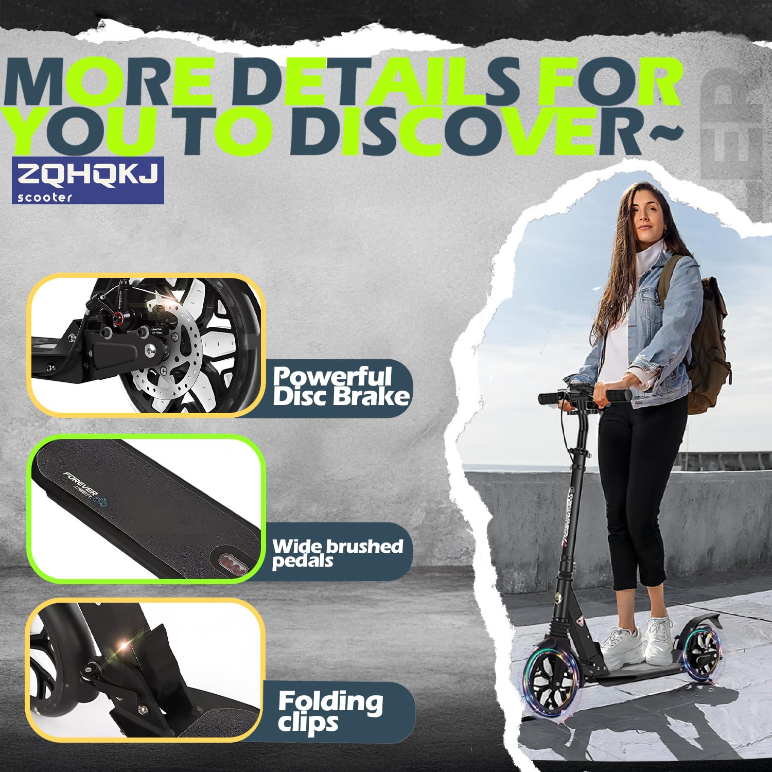 Amazon.com : ZQHQKJ Adult Scooter 300 lbs Capacity, LED Big Wheels