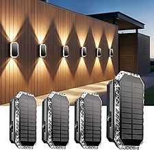 4 Pezzi Lampada Solare da Esterno Alto e Basso, Applique Solare 3 Modalità IP65 Impermeabile, Faretti Lampade Luci Solari da Esterno Giardino Parete Muro Luce Calda Fredda, 3000K/4000K/6500K