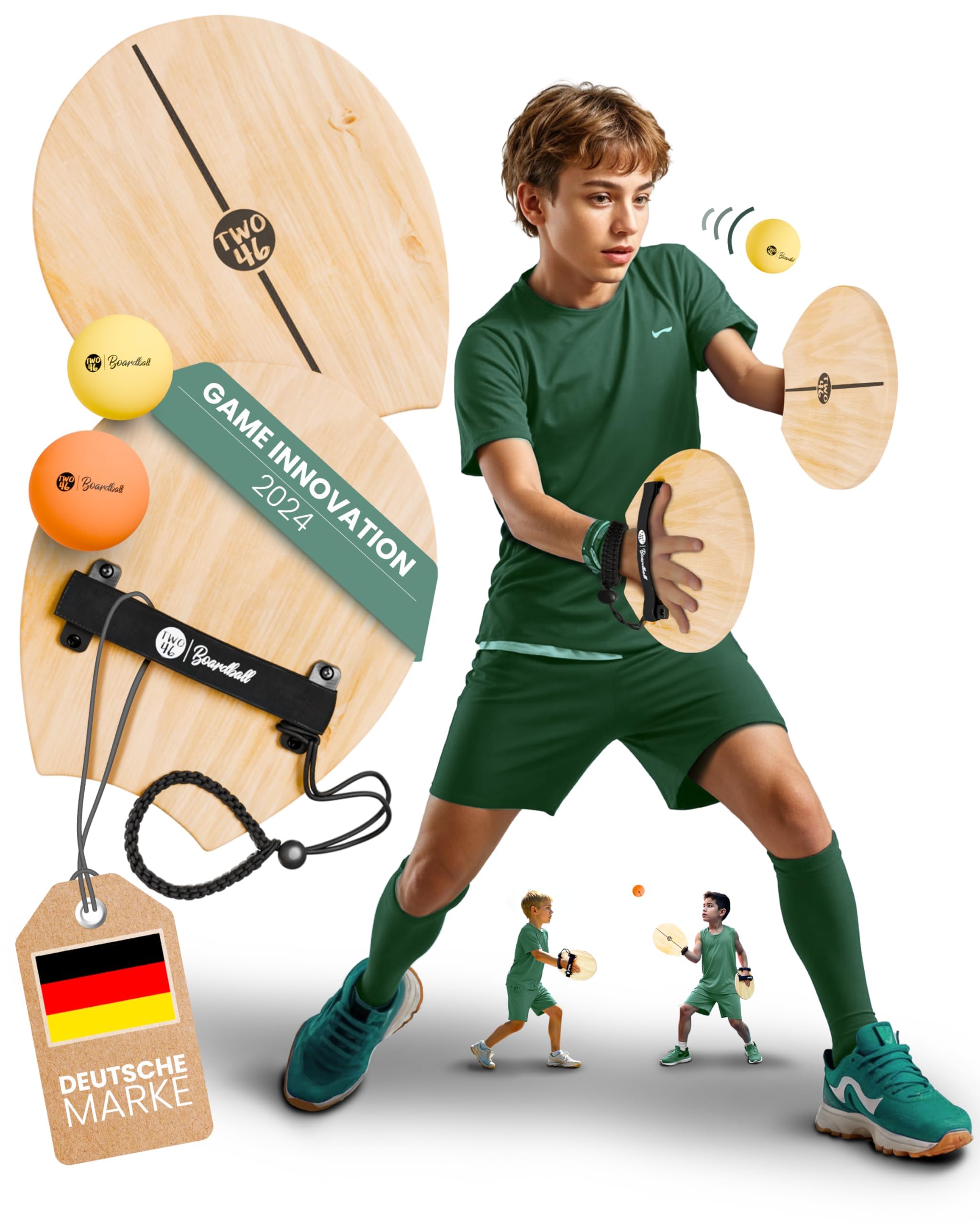 two46 Boardball | Klettballspiel war gestern - Das Neue Outdoor Spiel für Kinder & Erwachsene | Erfunden in DE - Alternative zu Badminton & Tennis | spannendes Strand- & Garten Spiel