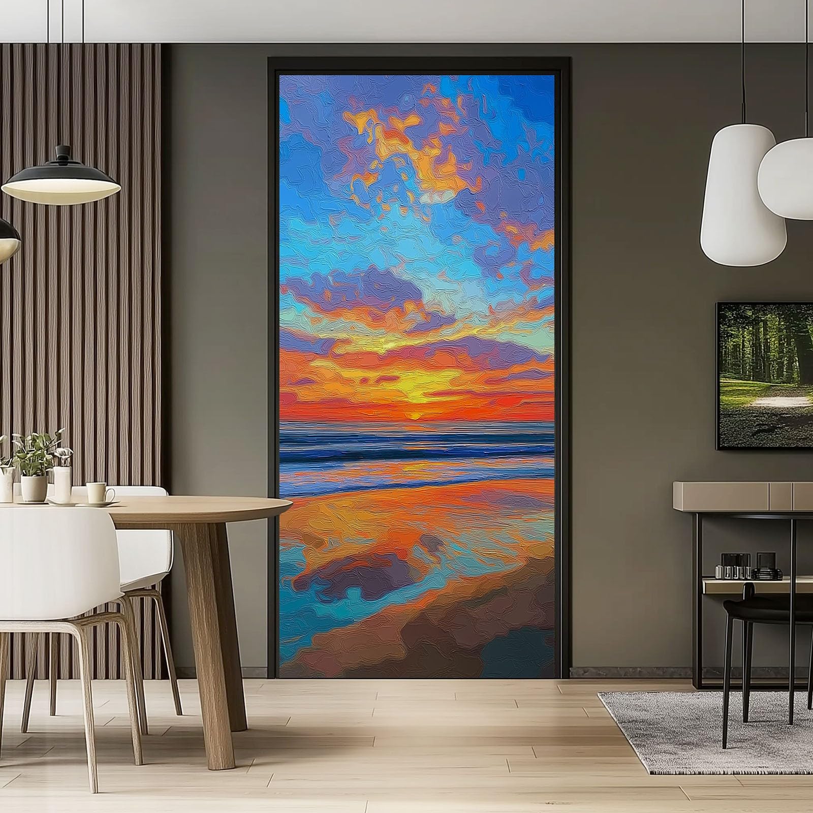 Natura krajobraz samoprzylepna naklejka na drzwi, 80 x 210 cm, tropikalna plaża, zachód słońca, plakat na drzwi, niebiesko-czerwona, wodoodporna, zdejmowana folia na drzwi, fototapeta do sypialni