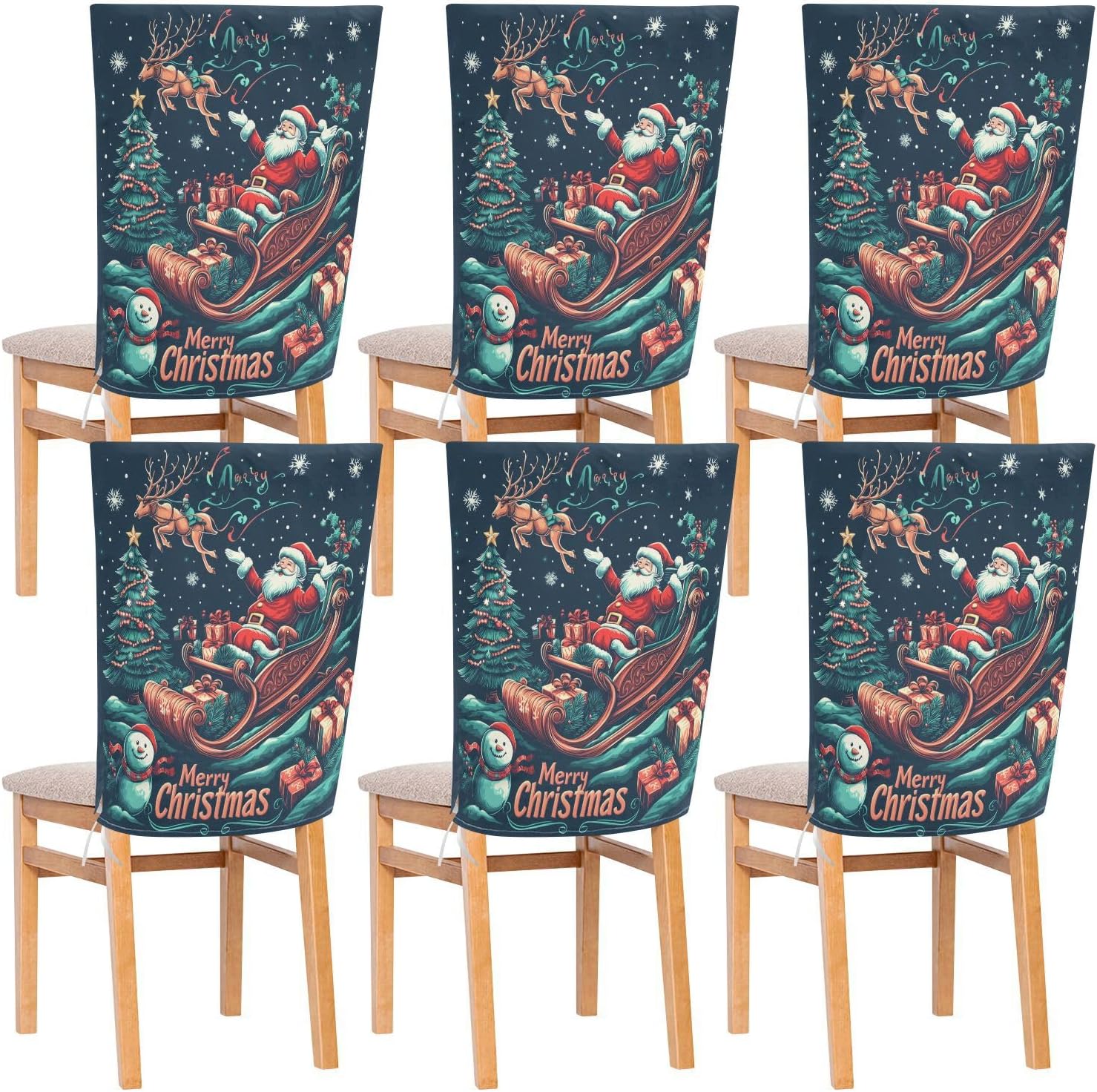 MNSRUU Christmas Chair Back Cover for Dining Room,Santa Claus Chair Slipcovers Set of 6, Snowman Chair Cover for Kitchen Hotel Holiday Party Decor,212