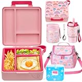 Lunch Box Set with Bento Box Container&comma; 17OZ Stainless Steel Food Soup Thermo&comma; Kids Water Bottle & Portable Insulated Lunch Bag – Leakproof&comma; Hot&sol;Cold Retention for School&comma; Travel&lpar;Pink-Rainbow&rpar;