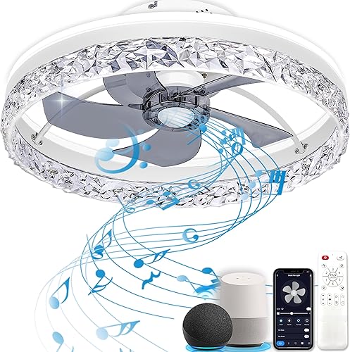 Miniatura 7 de Ventiladores de techo, ventilador de techo de perfil bajo con luz, ventiladores de techo de montaje empotrado, con altavoz Bluetooth, ventilador de