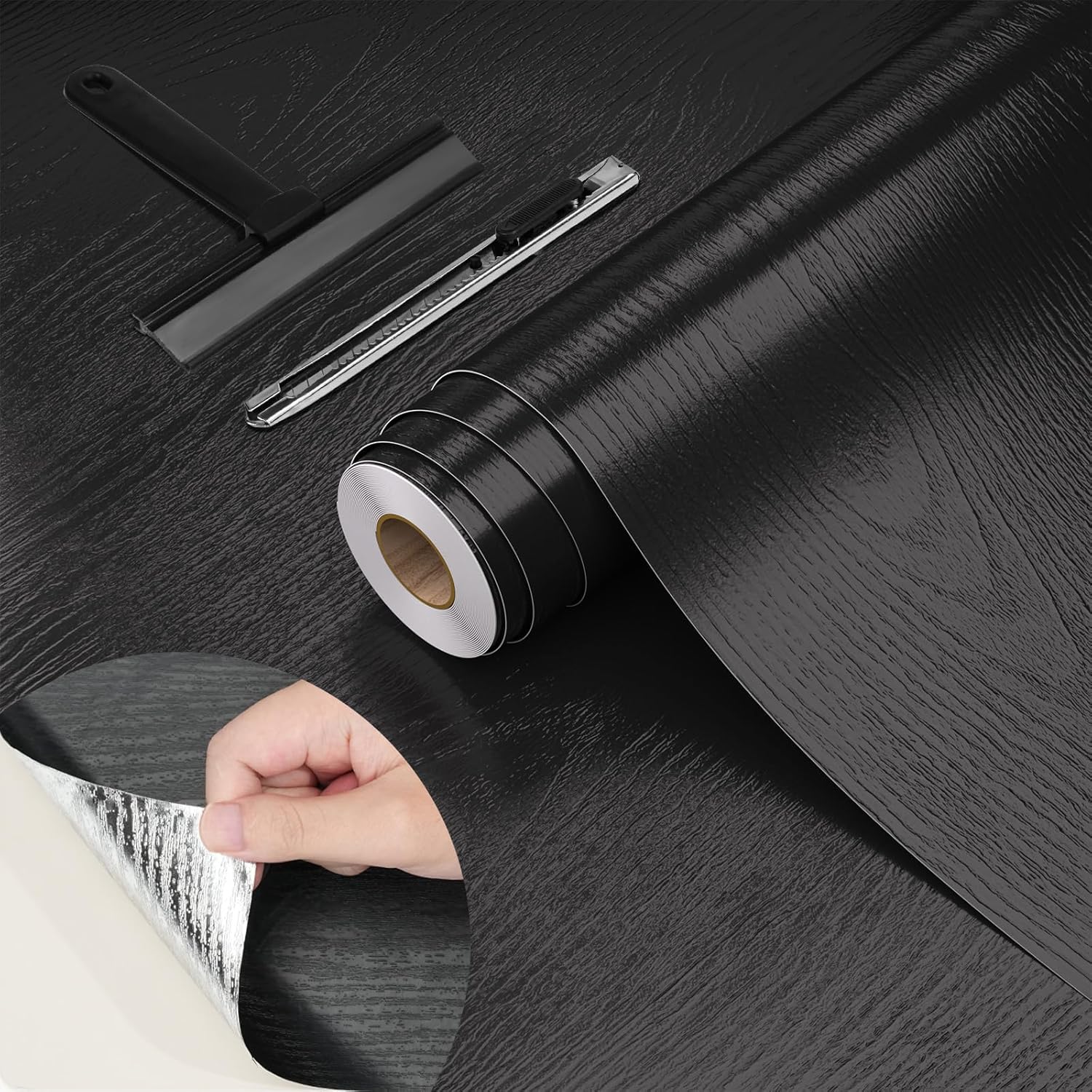 WADILE Peel and Stick Wood Grain Wallpaper 15.7"x393.7" Waterproof Self Adhesive Contact Paper for Kitchen Backsplash Countertops Furniture Cabinets Walls – Removable Vinyl with Free Knife & Squeegee