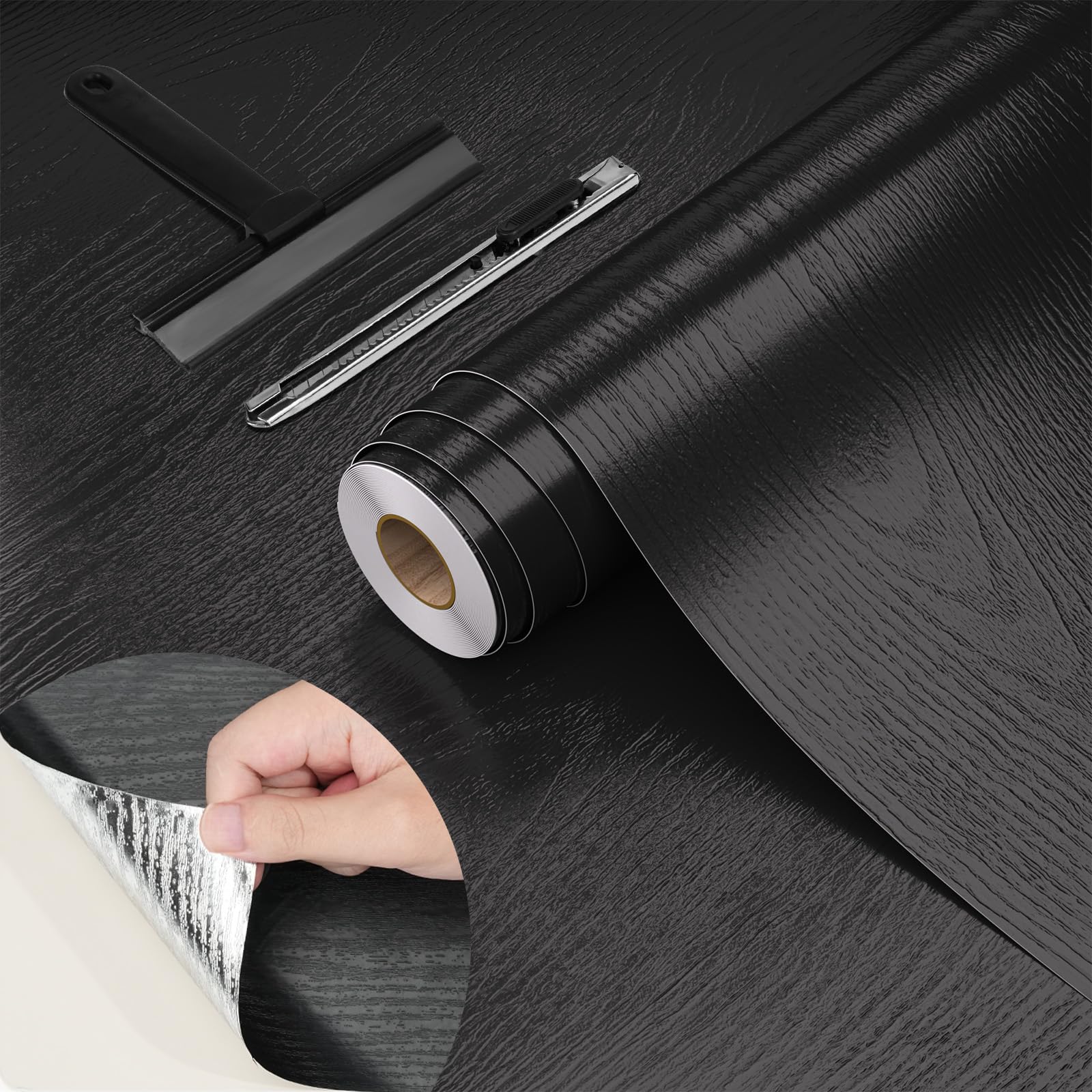 WADILE Upgraded Peel and Stick Wood Grain Wallpaper Aluminum Foil Backing Waterproof Self Adhesive Contact Paper for Kitchen Walls Cabinets Countertops – with Knife & Squeegee, 40cm x 500cm