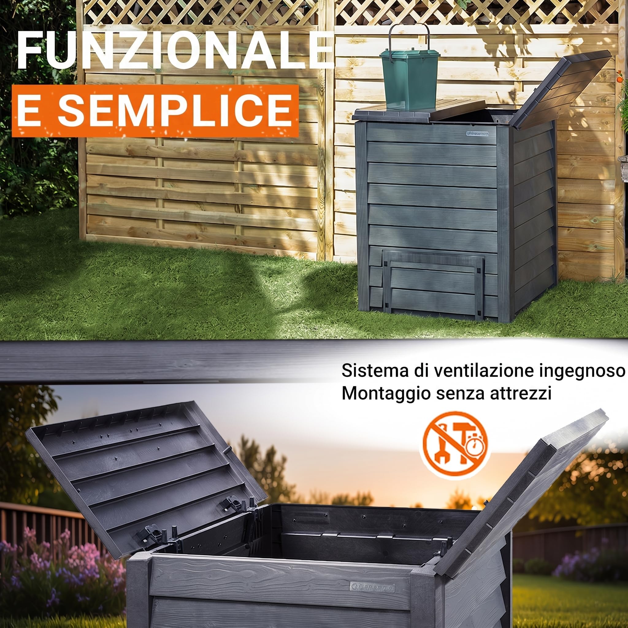 GARANTIA THERMO-WOOD compostiera 400 litri antracite-marrone