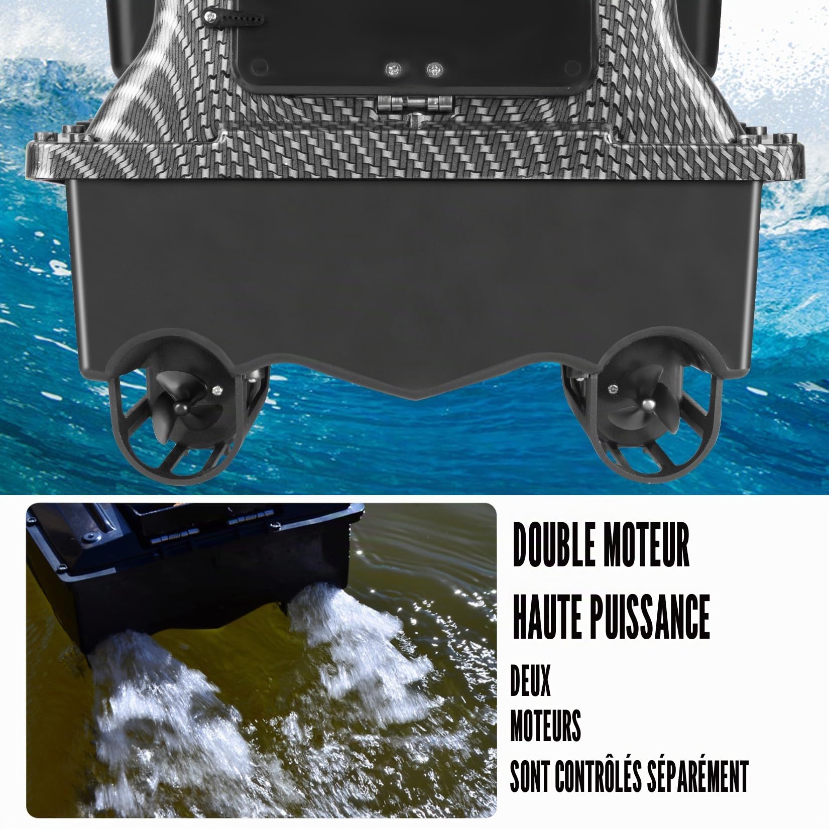 GPS-Smart-RC Bateau à leurres sans fil 2kg Chargement automatique d'avance Retour Télécommande 500M de distance Bateau de nid de pêche (fibre de carbone)