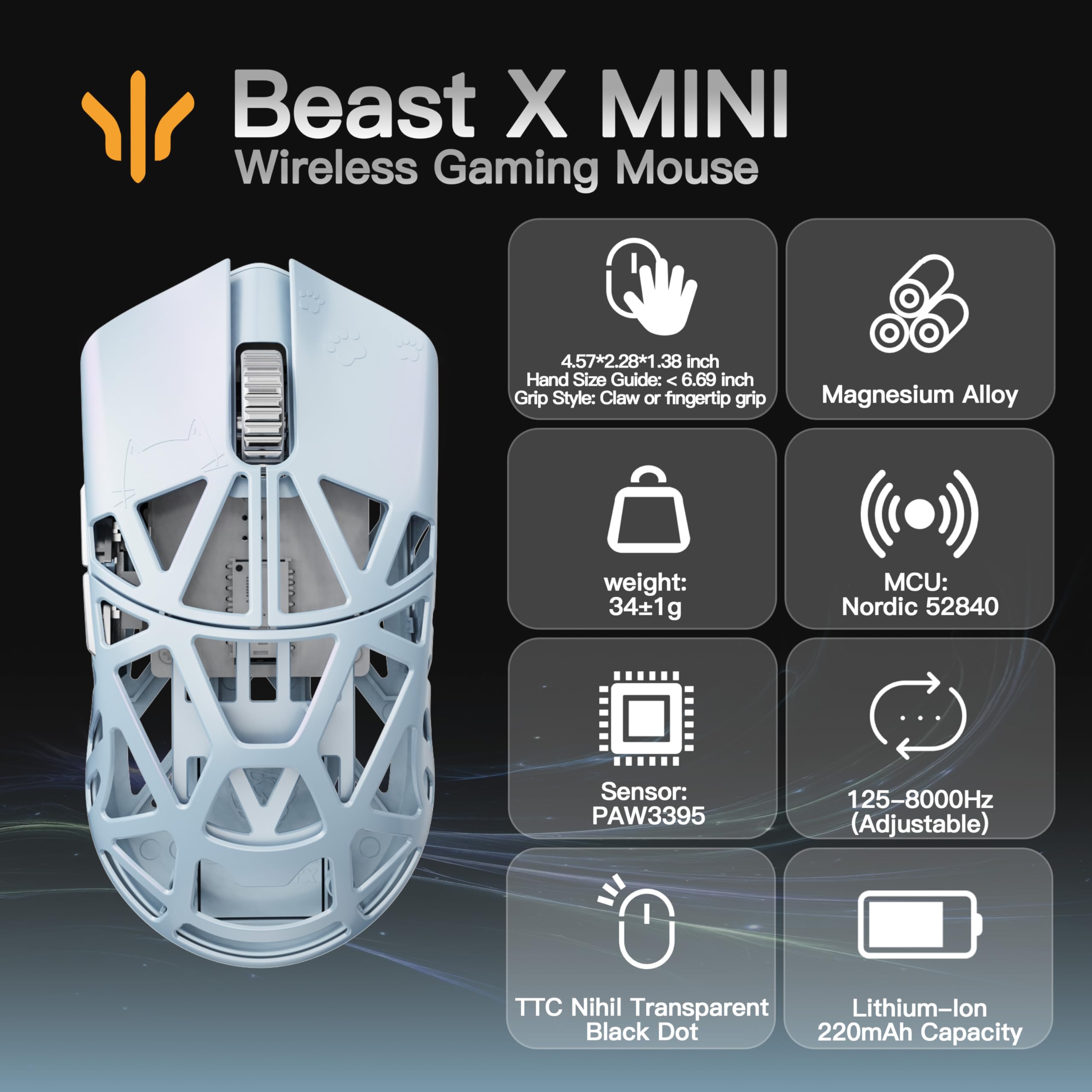 KEEBMONKEY WLMOUSE Beast X Mini Wireless Gaming Mouse for Small