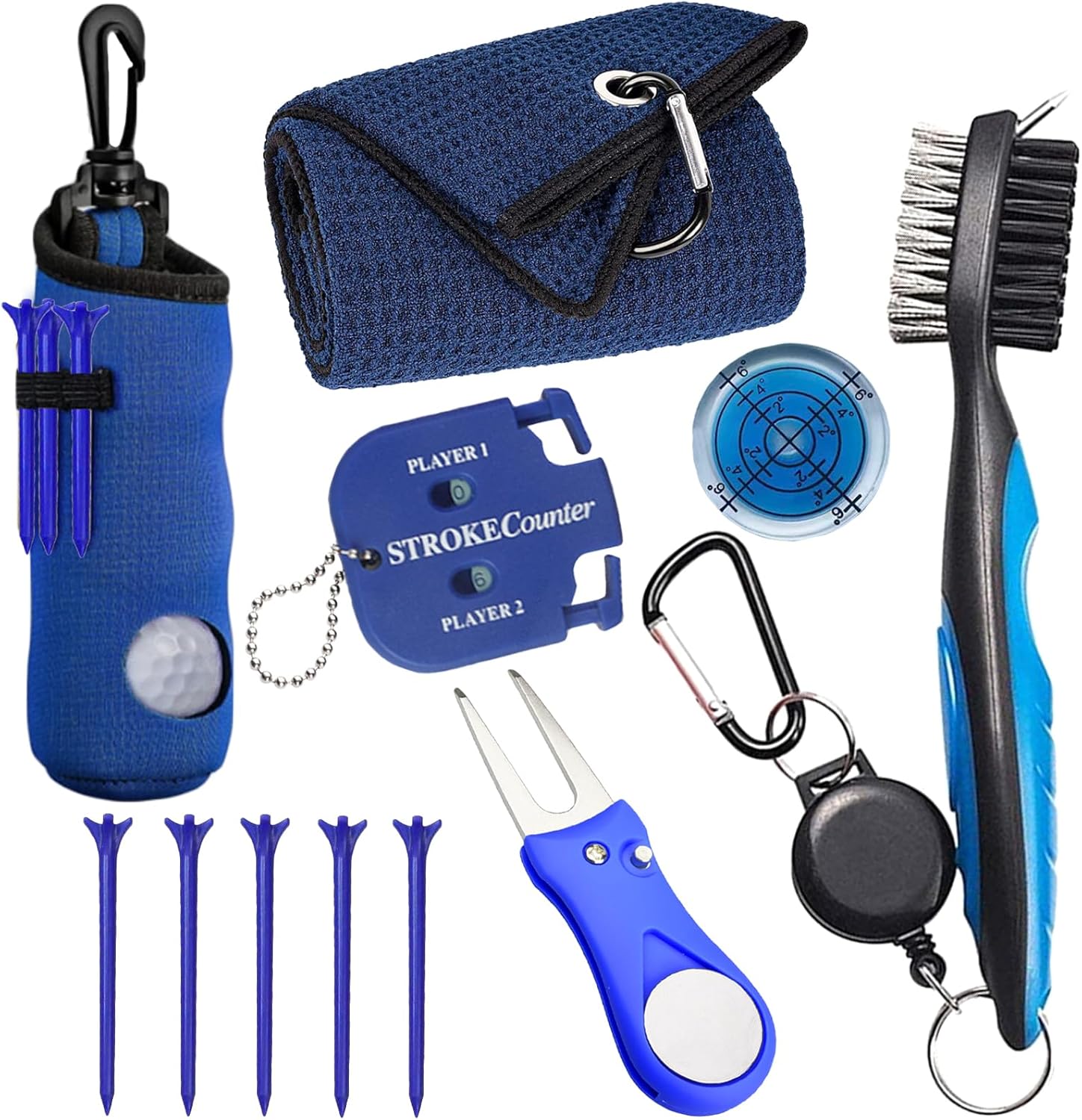 11 Pcs Golf Accessories Kit, Include Golf Ball Bag with Hook Tees Towel Cleaner Brush Ball Marker Divot Tool Score Counter