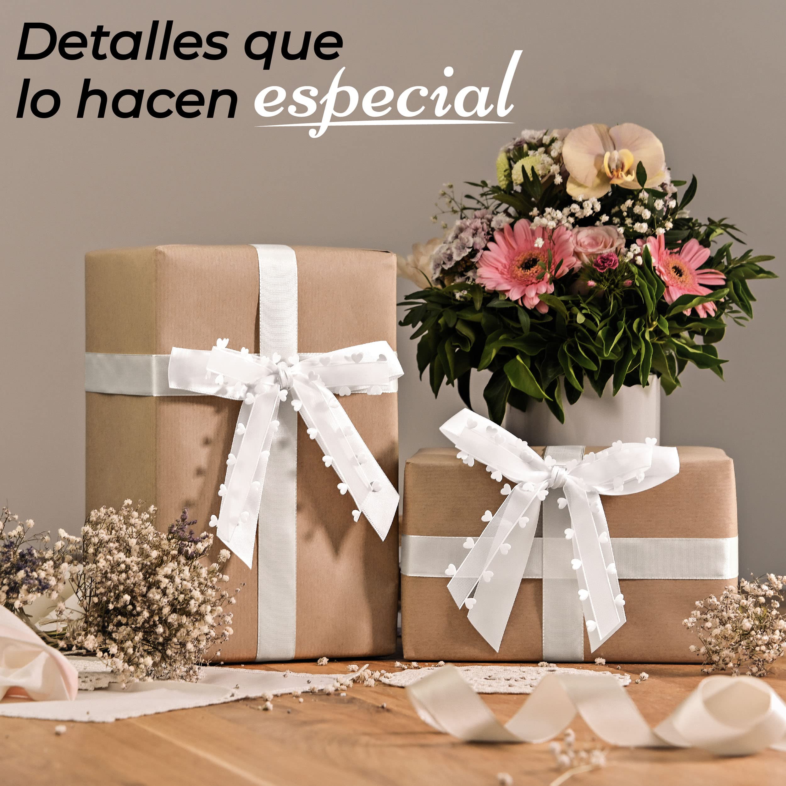 Lazos de Boda Coche con Corazones Blanco - Hecho a Mano - Cinta de Satén - Fácil de Atar - Decoración de Boda