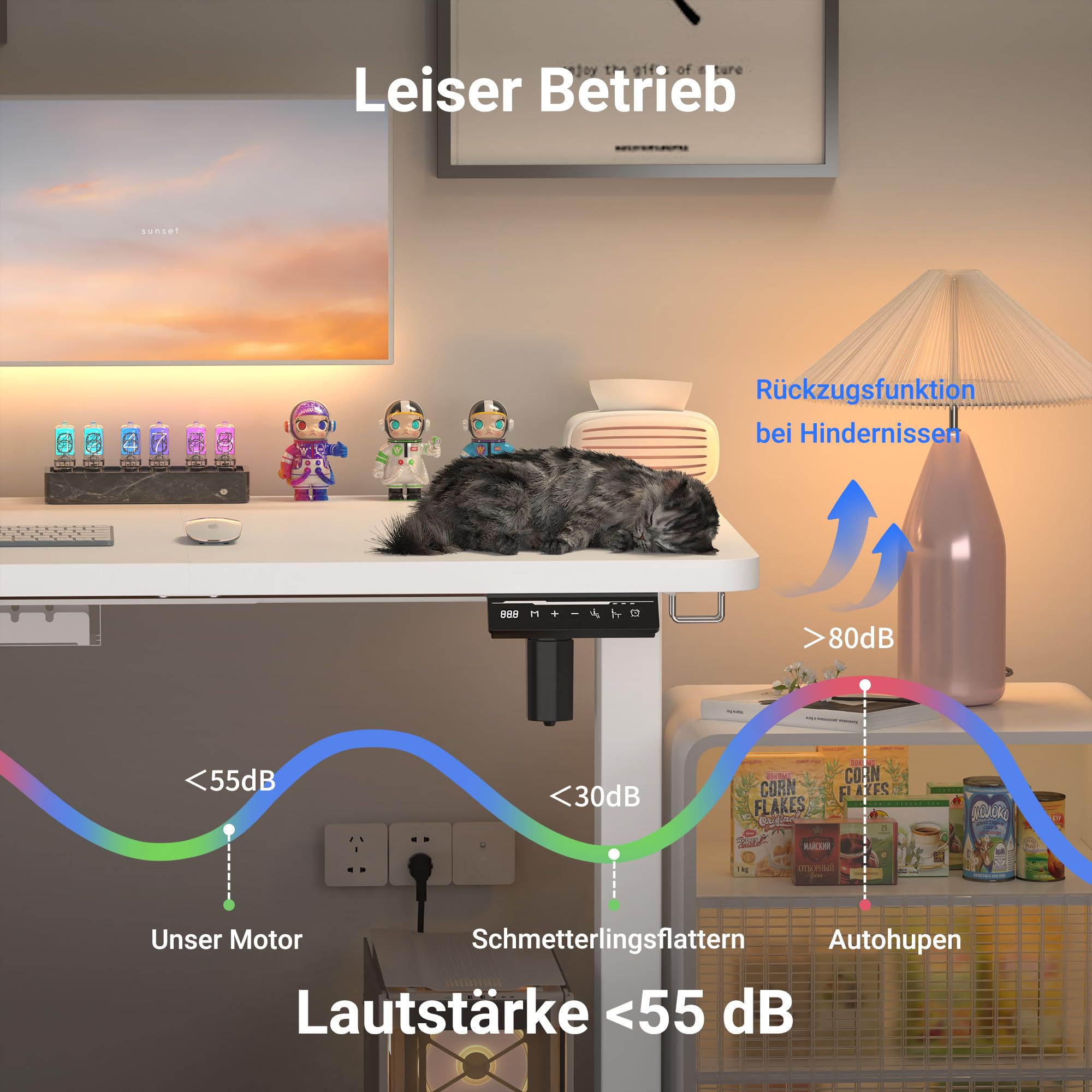 Höhenverstellbarer Schreibtisch mit USB-C Ladeanschluss 120 x 60cm, Memory-Funktion Stabiler Schreibtisch Höhenverstellbar Elektrisch, Steh-Sitz Tisch Stehpult Verstellbarer Computertisch, Weiß