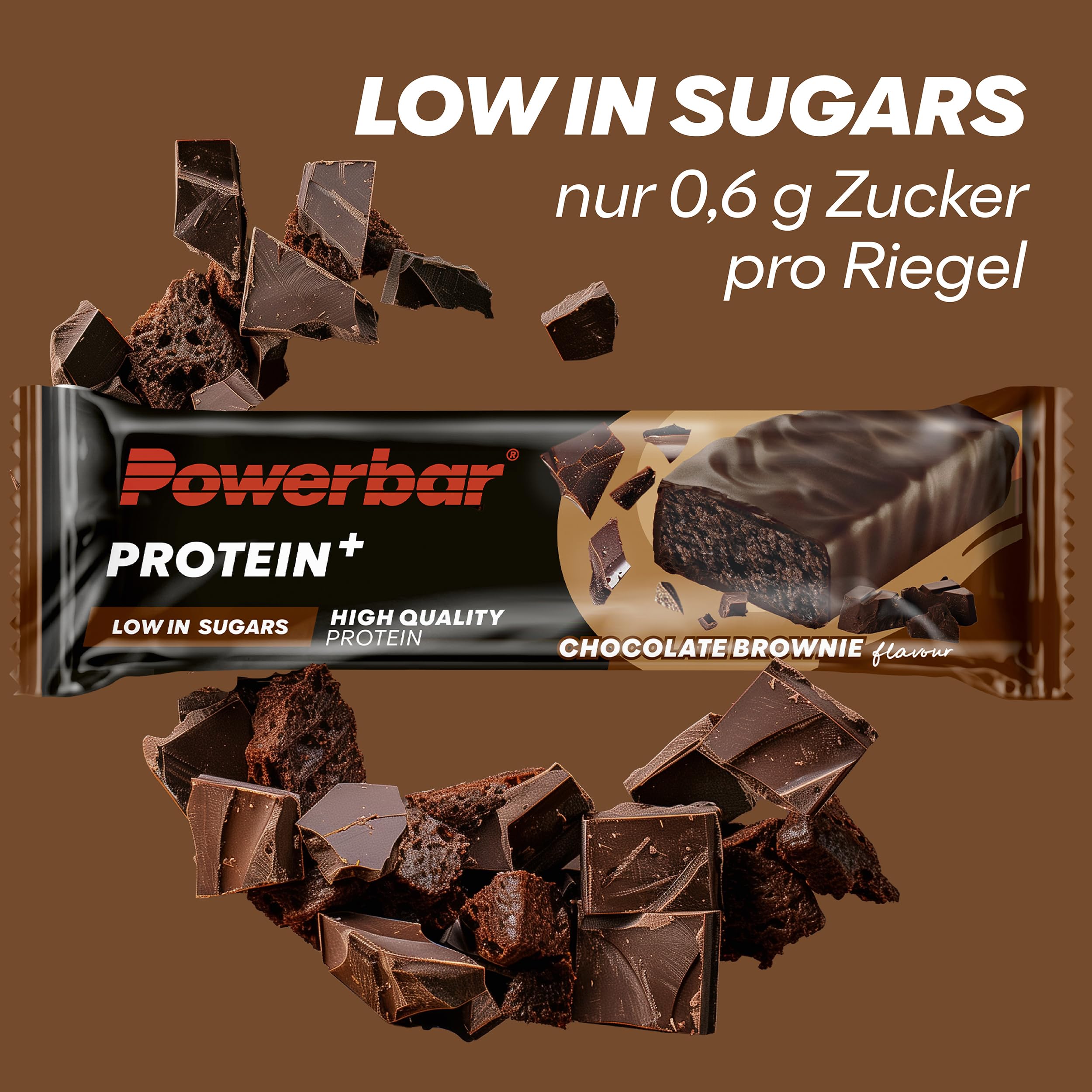 Powerbar - Protein Plus - Low Sugar - Chocolate-Brownie - 30x35g - Riegel mit nur 107 Kcal - Fitnessriegel mit Ballaststoffen