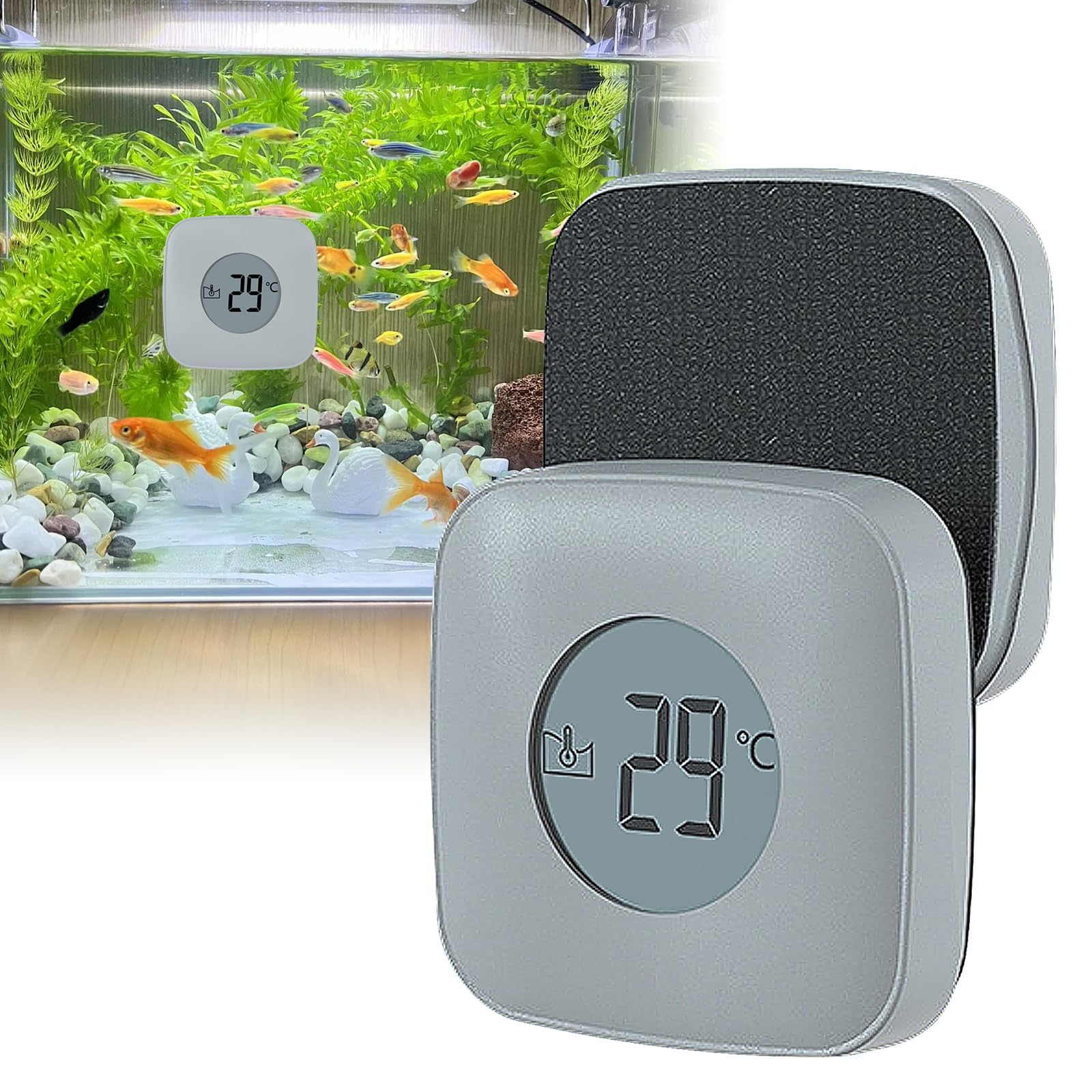 Spazzola magnetica per acquario, detergente vetri con indicatore temperatura, rimozione alghe piscina