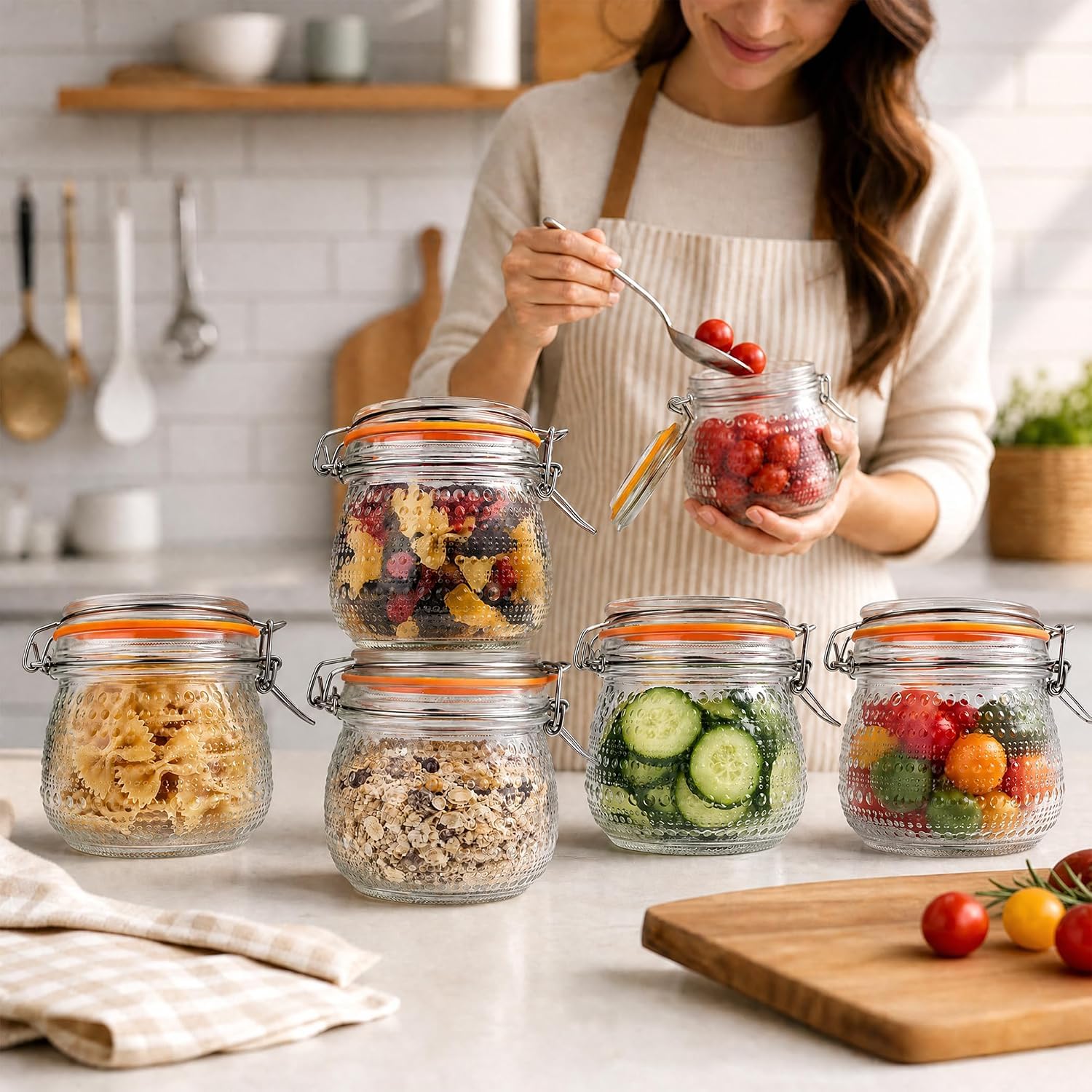 6 barattoli per conserve con chiusura a leva, 500 ml, con coperchio, per marmellate e kimchi, per overnight, avena, meal prep, miele, yogurt