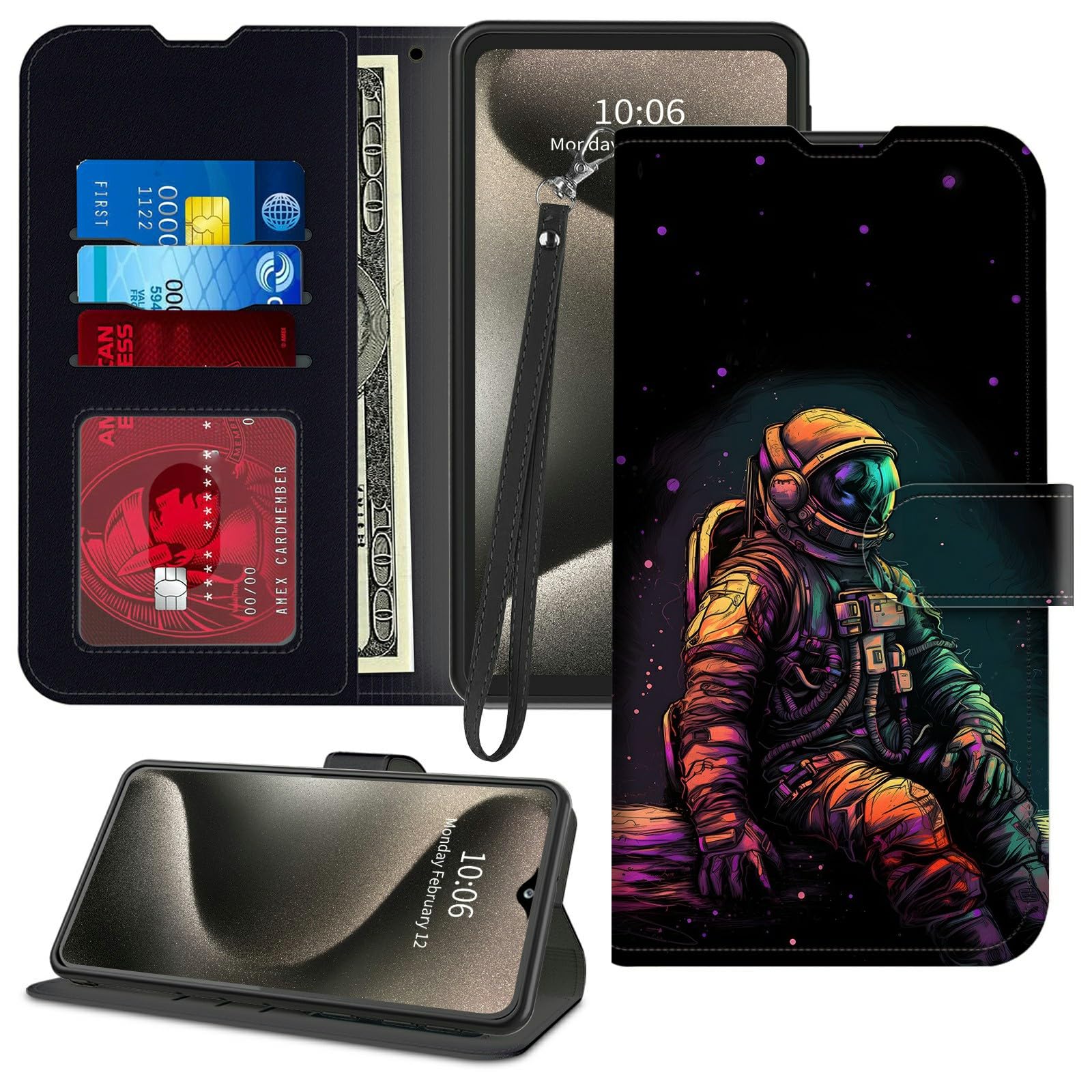 for Samsung Galaxy A26 5G Wallet Case 6.7" 2025 PU Leather [Kickstand][Wrist Strap][Card Holder Slots] Magnetic Folio Flip Shockproof Protective Phone Cover for Galaxy A26 5G,Space Mans