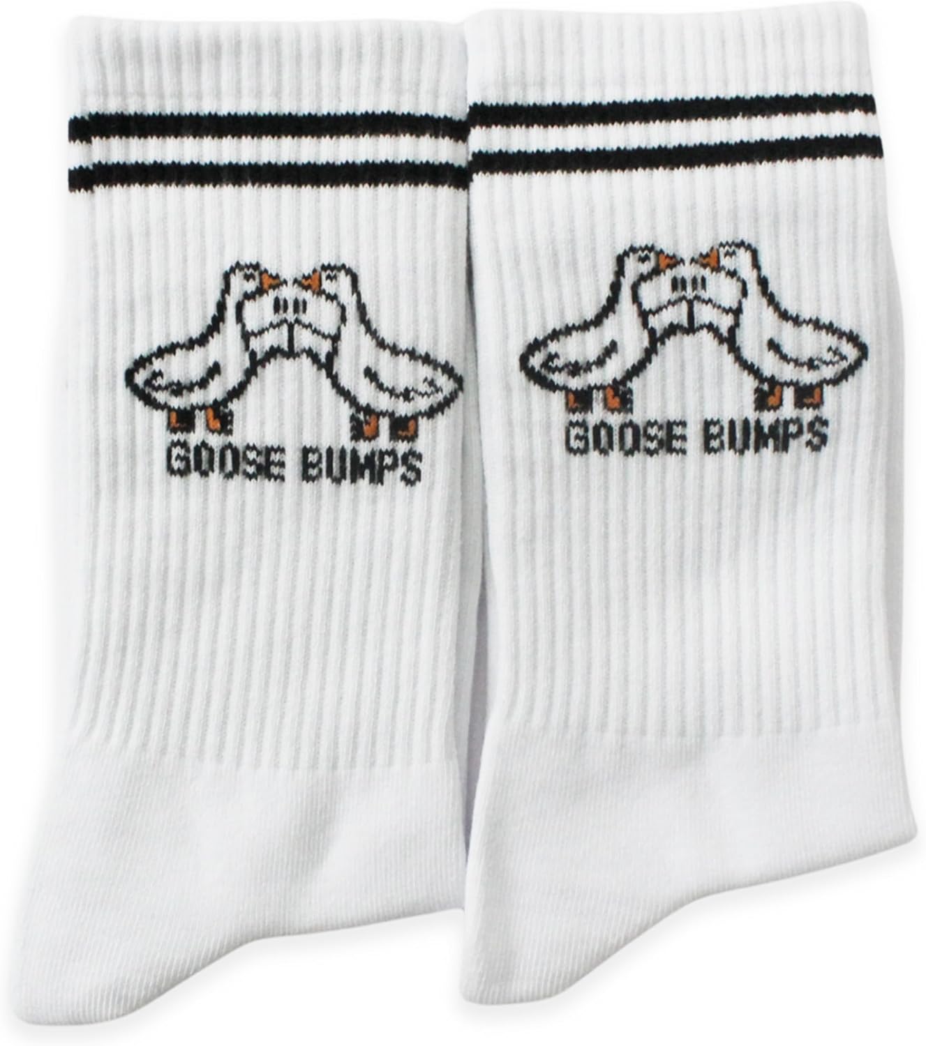 Goose Bumps Funny Goose Socks, Cute Hugging Geese White Crew Socks for Women and Men, Novelty Goose Gift for Friends and Goose Lovers.(039)