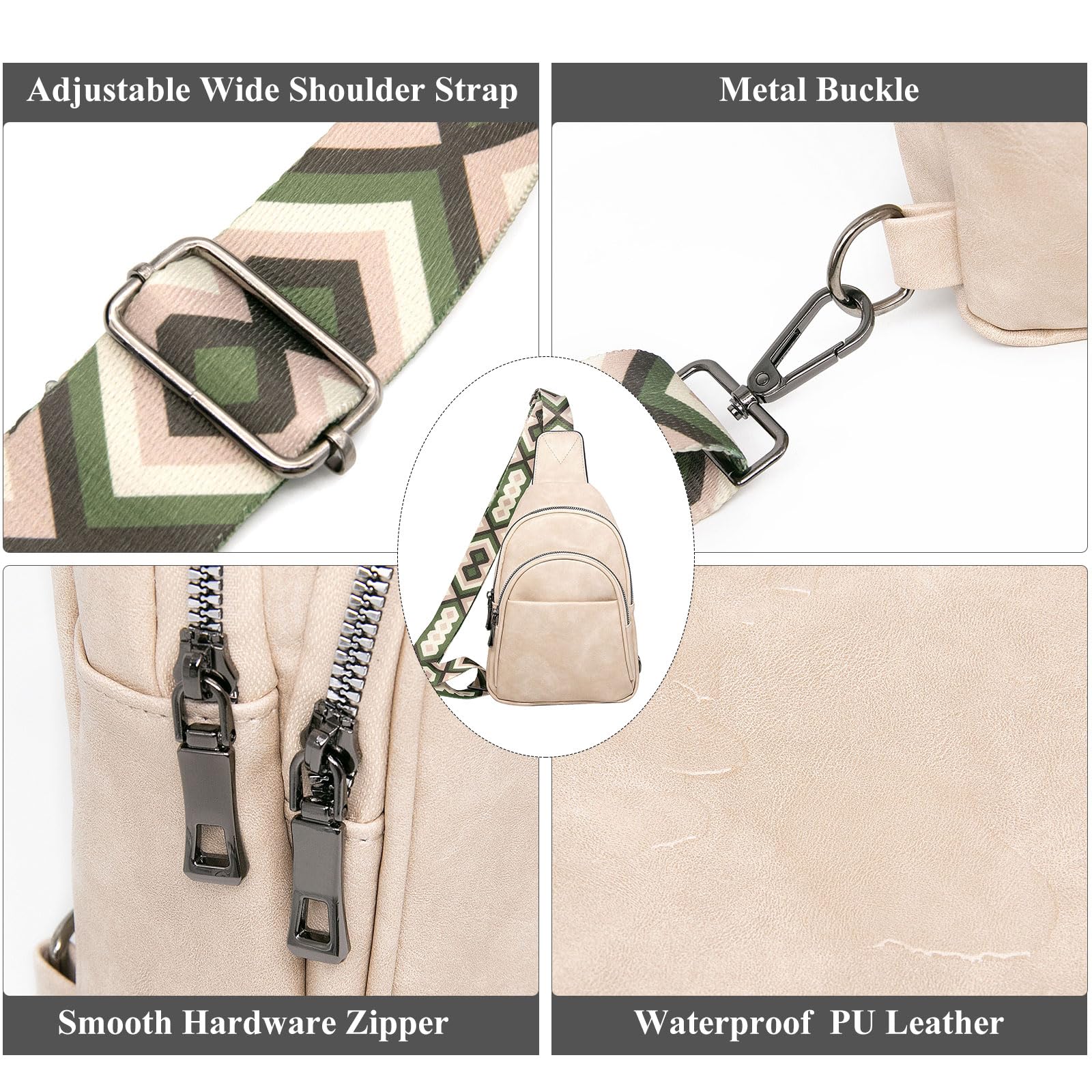 Long Keeper Bolso de Pecho Cuero Pequeño para Mujer Hombre Mochila Bandolera Cruzada Imitacion Cuero Bolsa de Viaje Sling Bag para Senderismo Viaje Outdoor