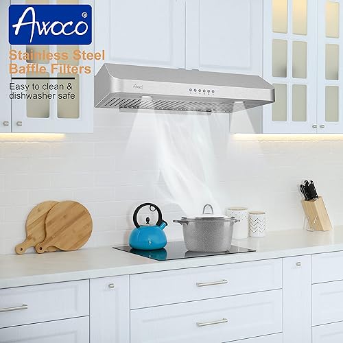 Miniatura 5 de Awoco RH-C06 - Campana de acero inoxidable de 6 pulgadas y 4 velocidades para usar debajo del gabinete, 900 CFM, con luces, 30, 36 y 42 pulgadas