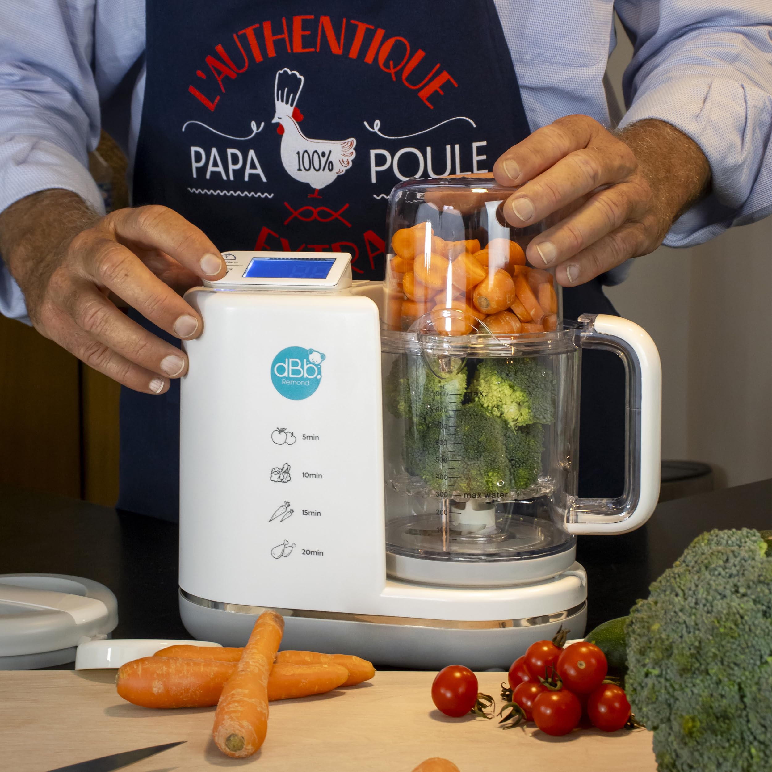 dBb Remond Robot Cuiseur Bébé Multifonctions 6 en 1 - Cuit Vapeur, Mixe, Hache, Stérilise, Chauffe et Décongèle - Auto Nettoyant - Repas Sains et Faciles pour Bébé - Capacité 1000 ml - Blanc & Gris