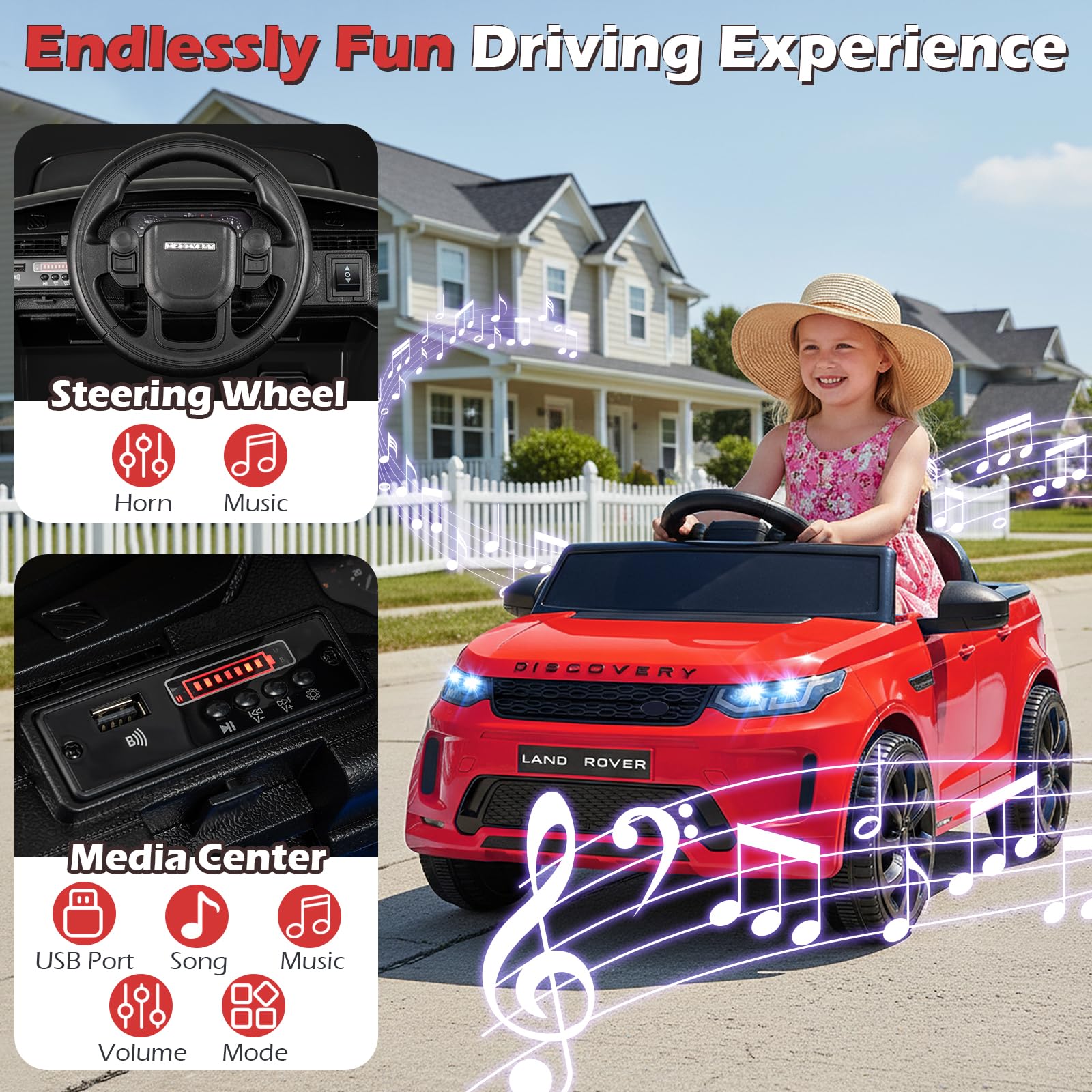 Costzon Auto elettrica Land Rover Discovery Sport, 12 V, con telecomando per genitori, musica, clacson, canzone, regalo per bambini dai 3 anni in su (rosso, 96,5 x 61 x 43,2 cm (lunghezza x larghezza