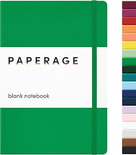 PAPERAGE Cuaderno de diario en blanco, (verde), 160 páginas, mediano de 5.7 x 8 pulgadas, papel grueso de 3.53 ozm, tapa dura