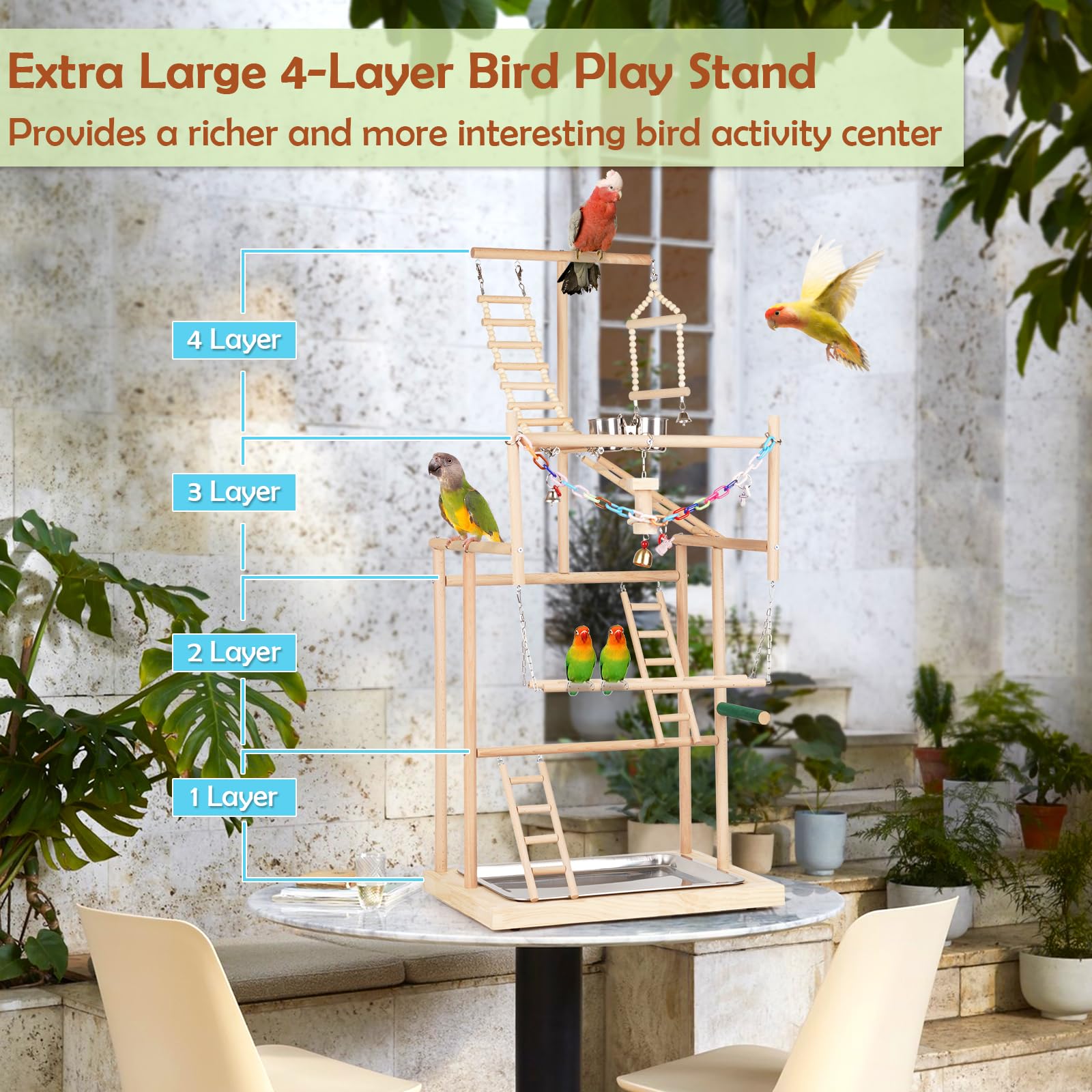 Curated visual reference: Birdhouse For Macaw And Conure Reference: Bird Tree Stand Wood Perch Gym For Small Parrots Conures