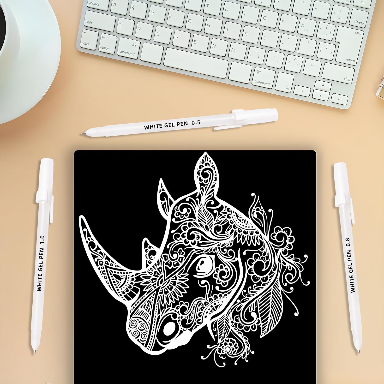 White Gel Pens 3 Tip Sizes Pack Fine 0 5mm Medium 0 8mm Bold 1 0mm White Ink — view 4