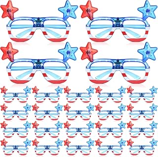 12 Pairs Light up Party Shades Glasses Flashing 4th of July Sunglasses Bulk LED Patriotic Glasses Plastic USA American Flag Glasses for Fourth of July Independence Day Party Favor Gift Prop