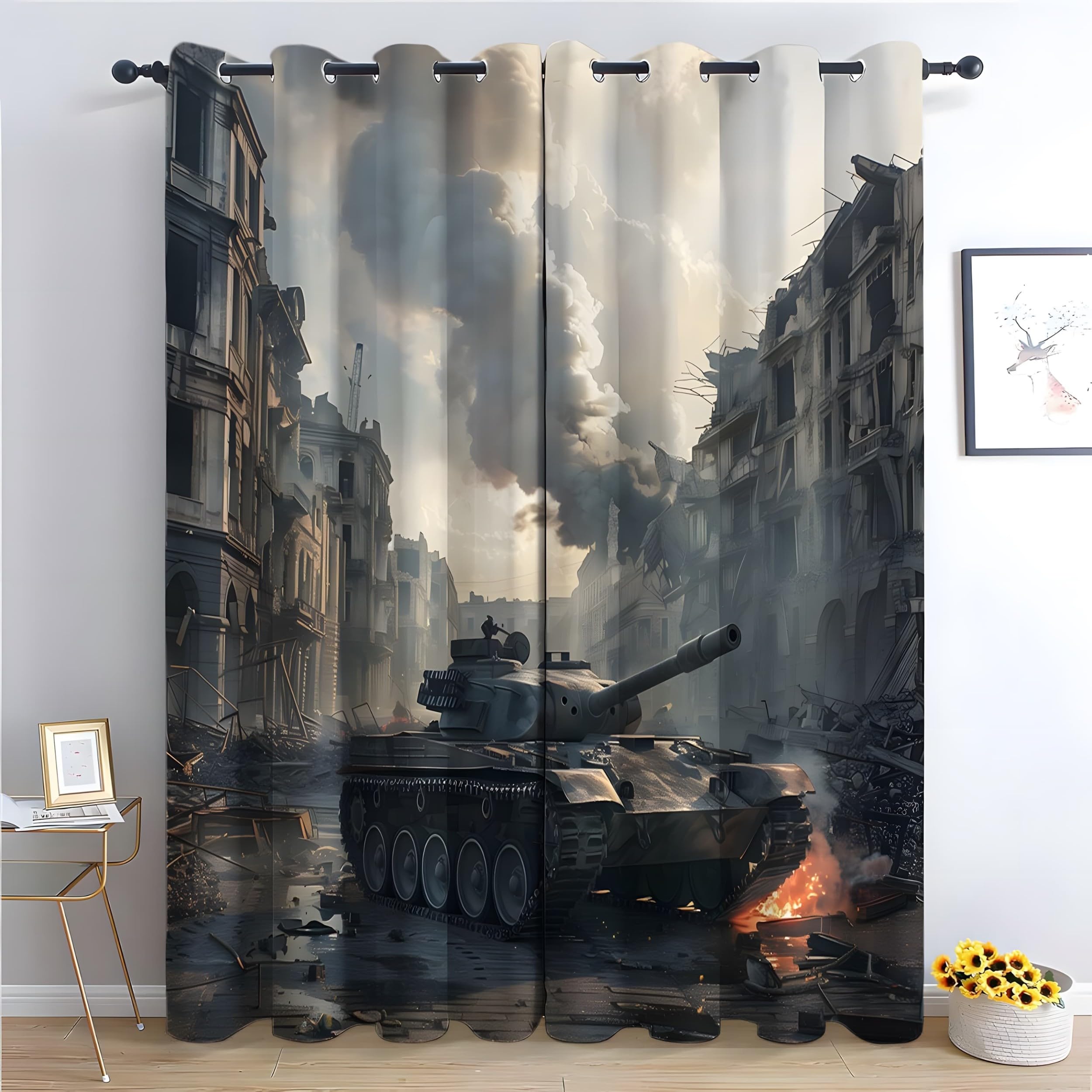 Genérico Izolowane termicznie zasłony zaciemniające 2 sztuki - 140x145cm, starożytna wojna, zasłony dekoracyjne salon/sypialnia, z pierścieniem do zasłony QA996