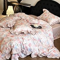 Vista 34 de 3 piezas de juego de funda de edredón tamaño individual XL, funda de edredón blanca con estampado floral azul, ropa de cama coquette de algodón