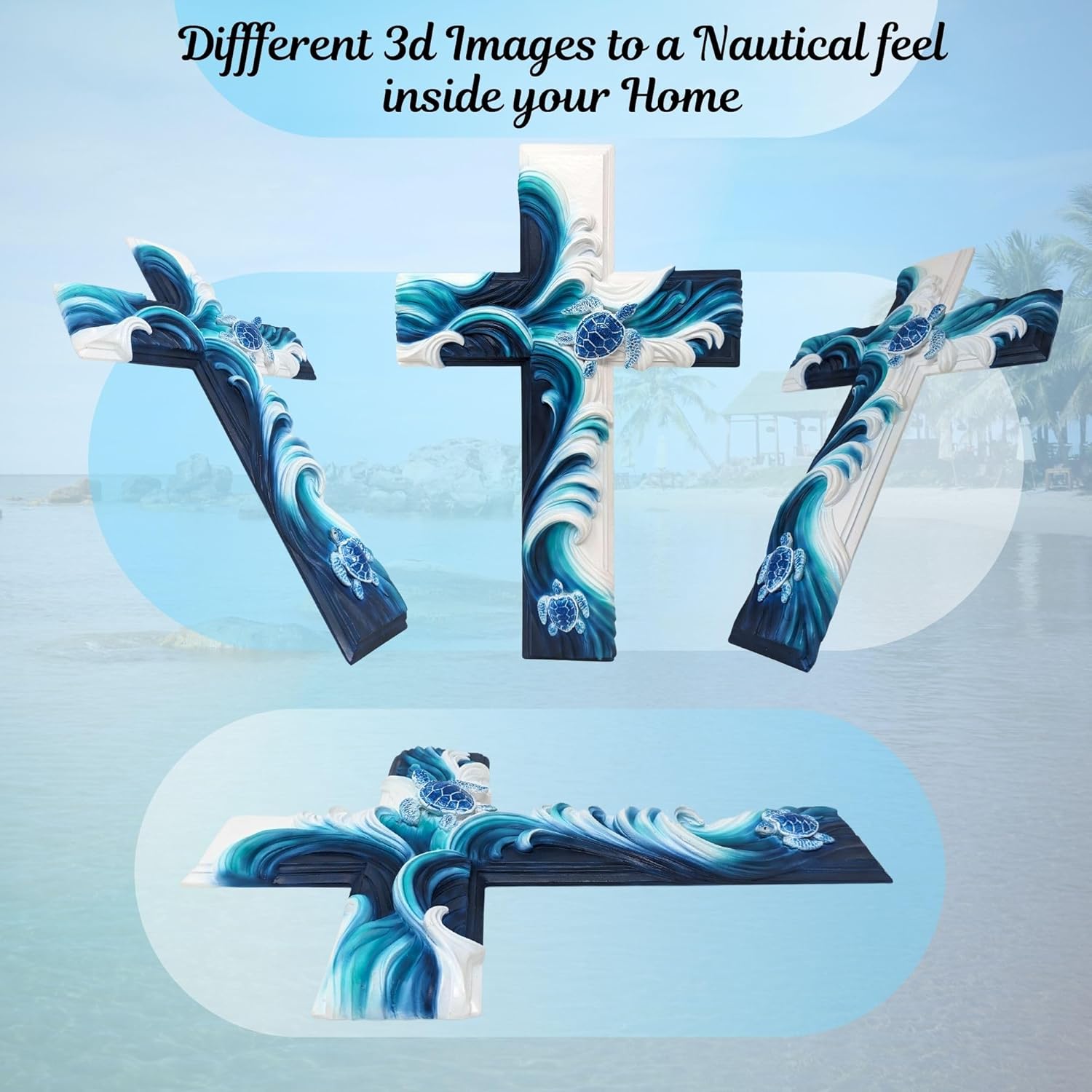 BestGiftEver Stunning Sea Turtle Waves Wall Cross - Nautical & Ocean Decor | Beach House Religious Wall Art | Coastal and Marine Life Hanging Wall Decor Cross