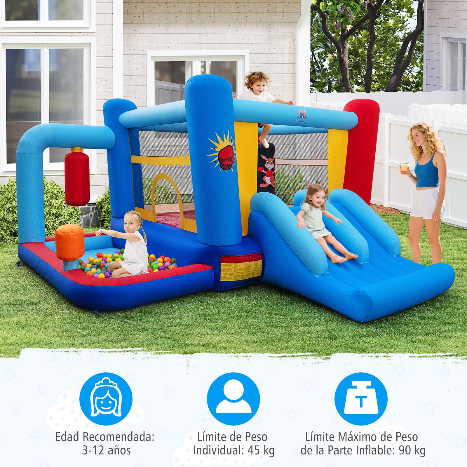 COSTWAY Castillo Hinchable Infantil en Forma de Ring de Boxeo,402x385x206cm