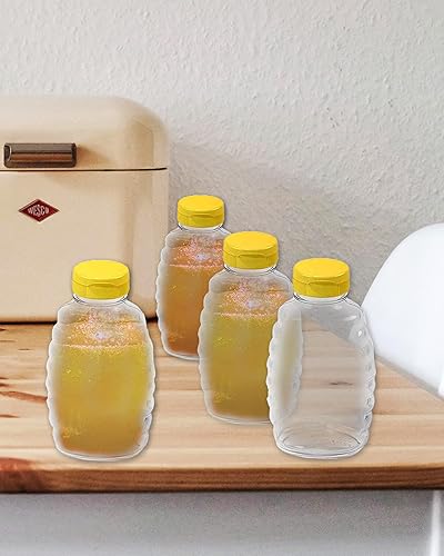 Miniatura 4 de Skywin Honey Jar - Botellas de miel de plástico transparente y dispensador de recipientes de miel con tapa abatible y sello (10, 32 onzas)