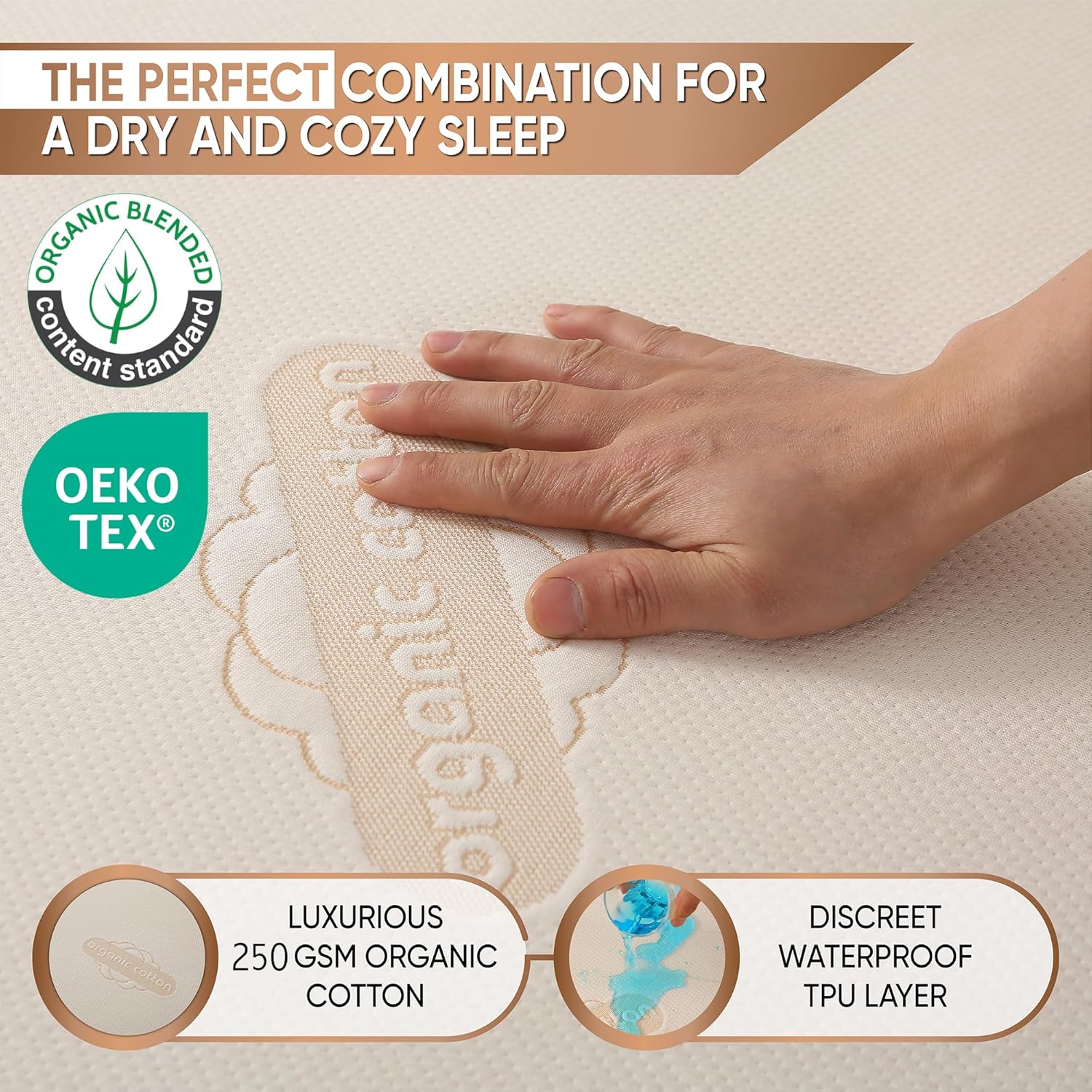Waterproof Organic Mattress Protector King Size – Soft OCS Certified Organic Cotton Surface – Noiseless & Breathable 250 GSM Pad Cover – Deep Pocket Fitted Design - Image 3