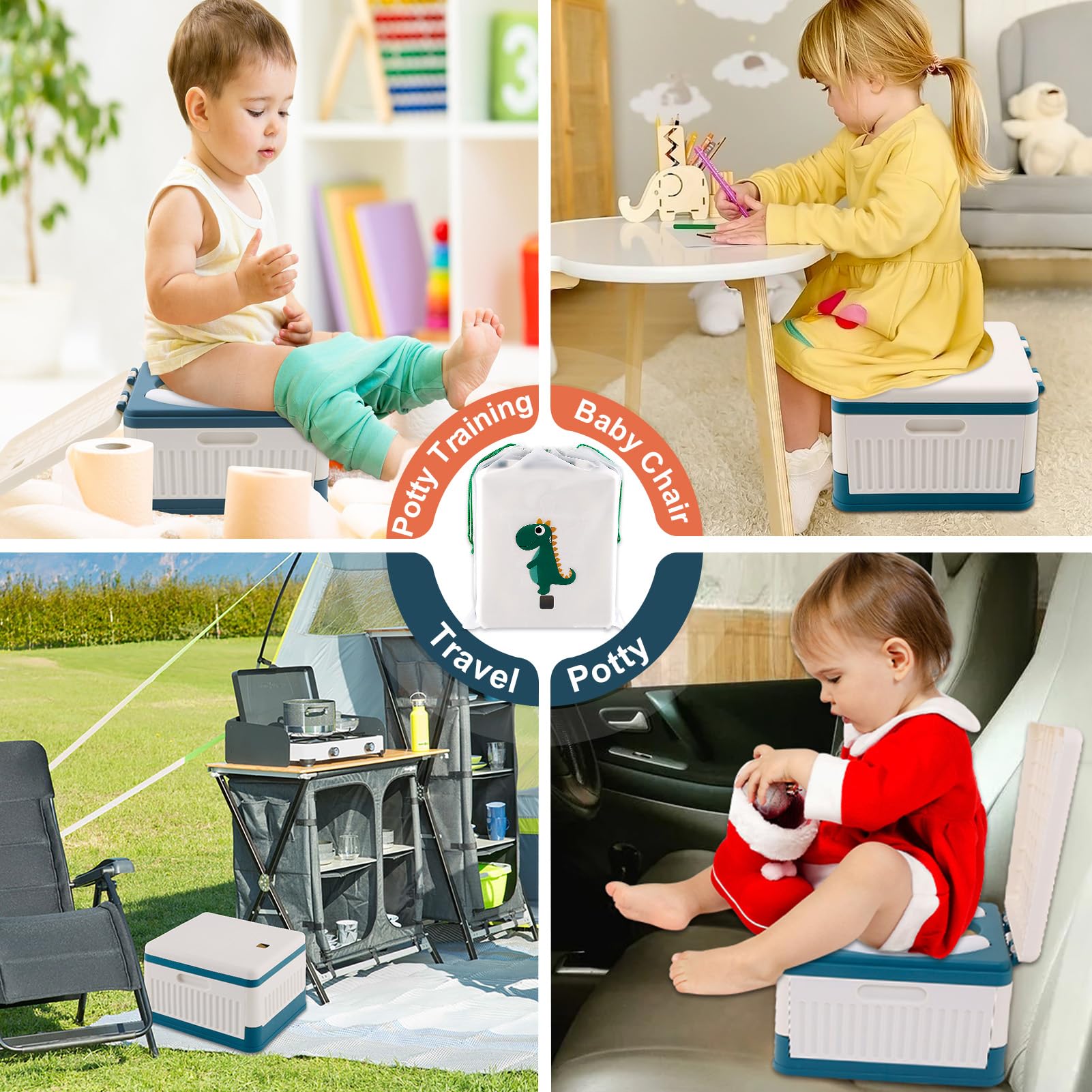 Fabulas Tragbares Töpfchen für Kleinkinder, Reisen, faltbarer Reise-Töpfchentraining, Toilettensitz für Kinder, Jungen, Mädchen, mobile Notfall-WC im Auto für Camping, Outdoor, Indoor, mit 30