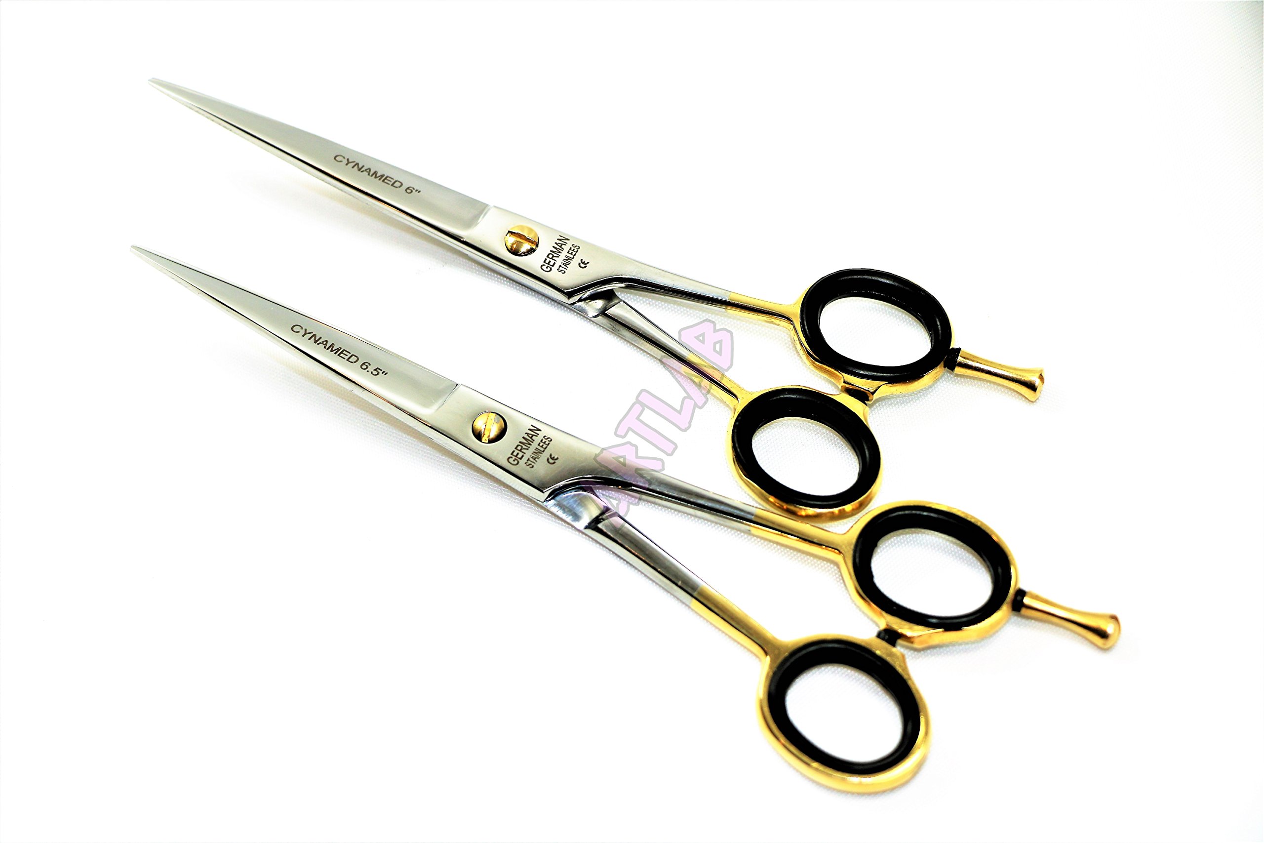 German Professional Barber Hairdressing Scissors Shears 1 Pair With Gold Rings Size 6.5