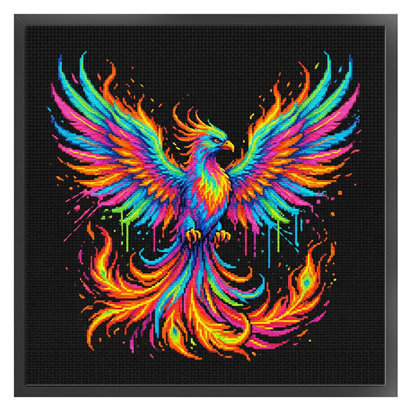 Poetrydraw Colorful Splash Phoenix Full 14Ct Diy Counted Cross Stitch Kits 11.81X11.81inch Embroidery Needlepoint Starter Kits For Beginners Adults Home Decor (Colorful Splash Phoenix)