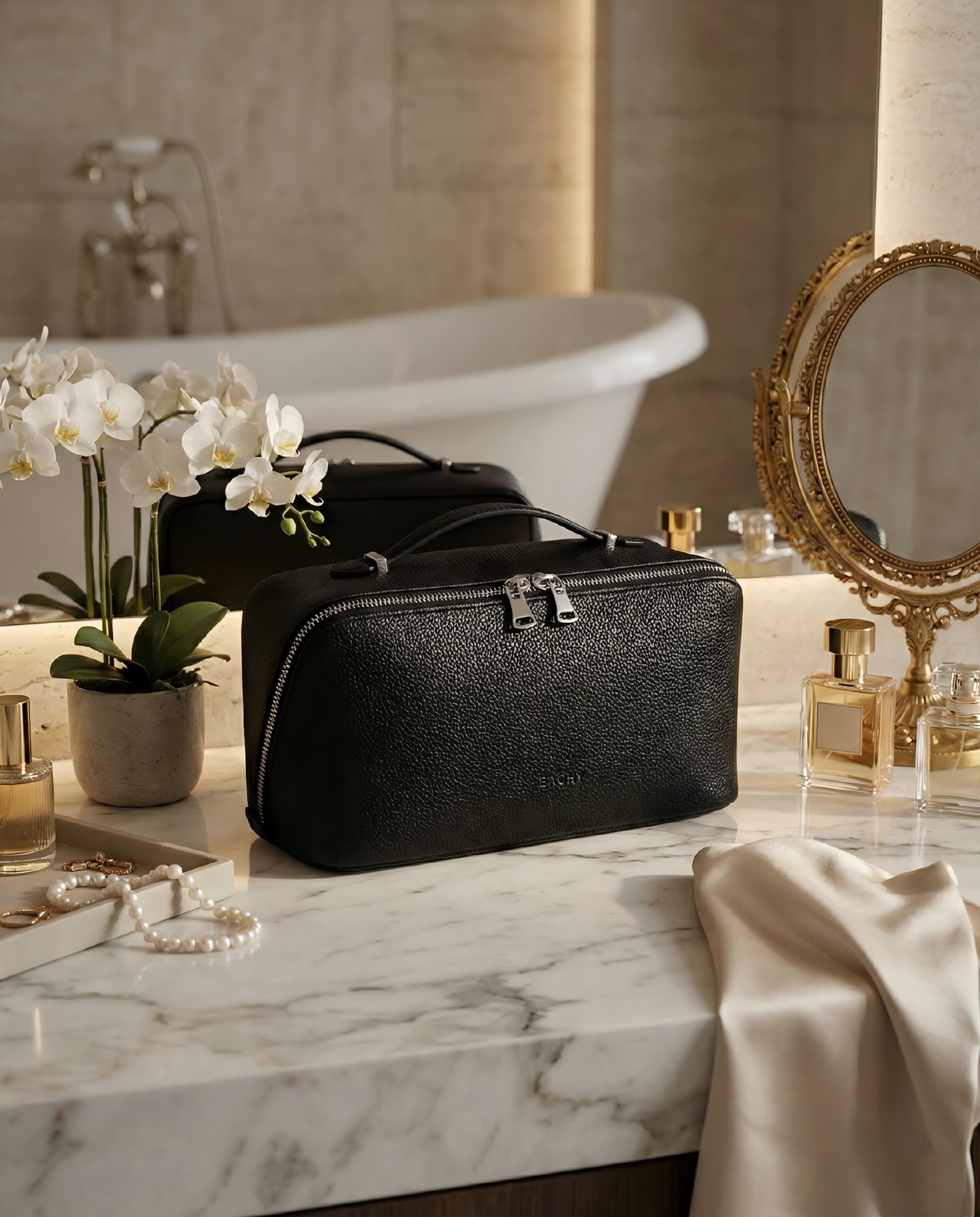 EACHY Travel Makeup Bag with Waterproof TPU Brush Compartment
