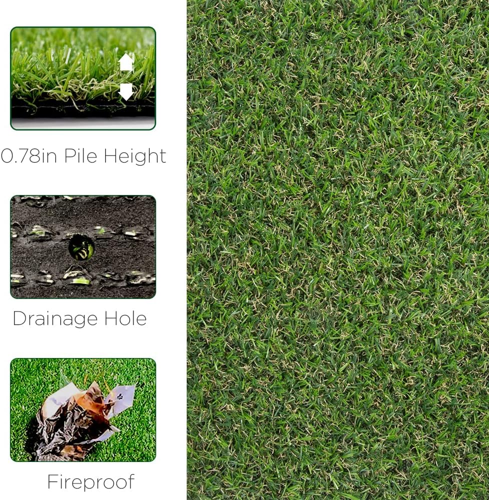 Homietina Artificial Grass Turf 4FTX7FT, 0.8 in Realistic Thick Synthetic Grass Indoor Outdoor Dog Balcony Garden Landscape Rug Turf, Faux Grass Rug Fake Carpet with Drainage Holes, Custom Size