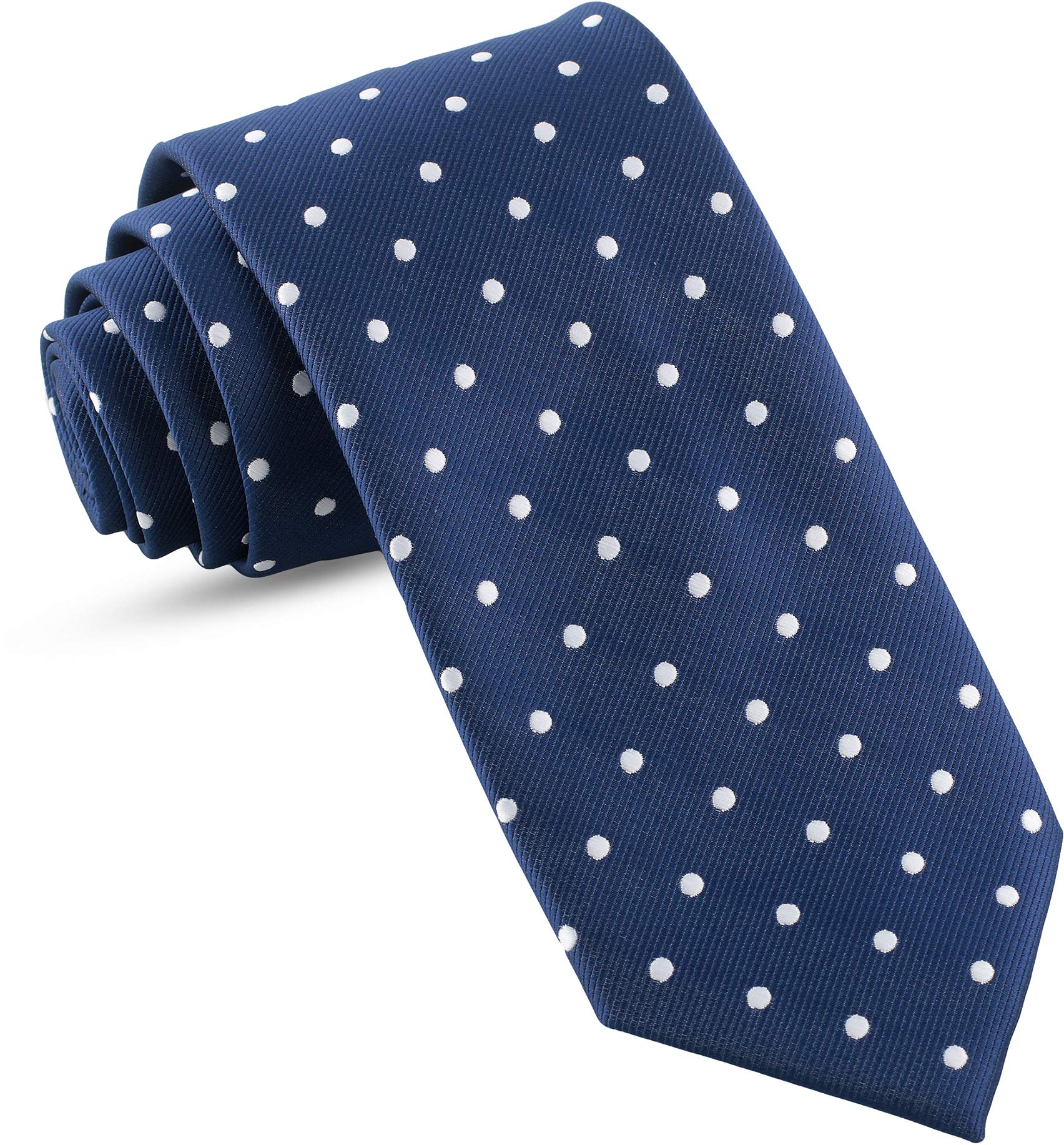 Handmade Ties For Men: Skinny Woven Slim Tie Mens Ties: Thin Necktie, Solid Color Neckties For Every Outfit (Dots - Navy Blue & White, 3")