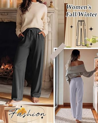 4 Pack Women's Lounge Pants Wide Leg Loose Casual Yoga Pants Elastic Waist Drawstring Sweatpants with Pockets