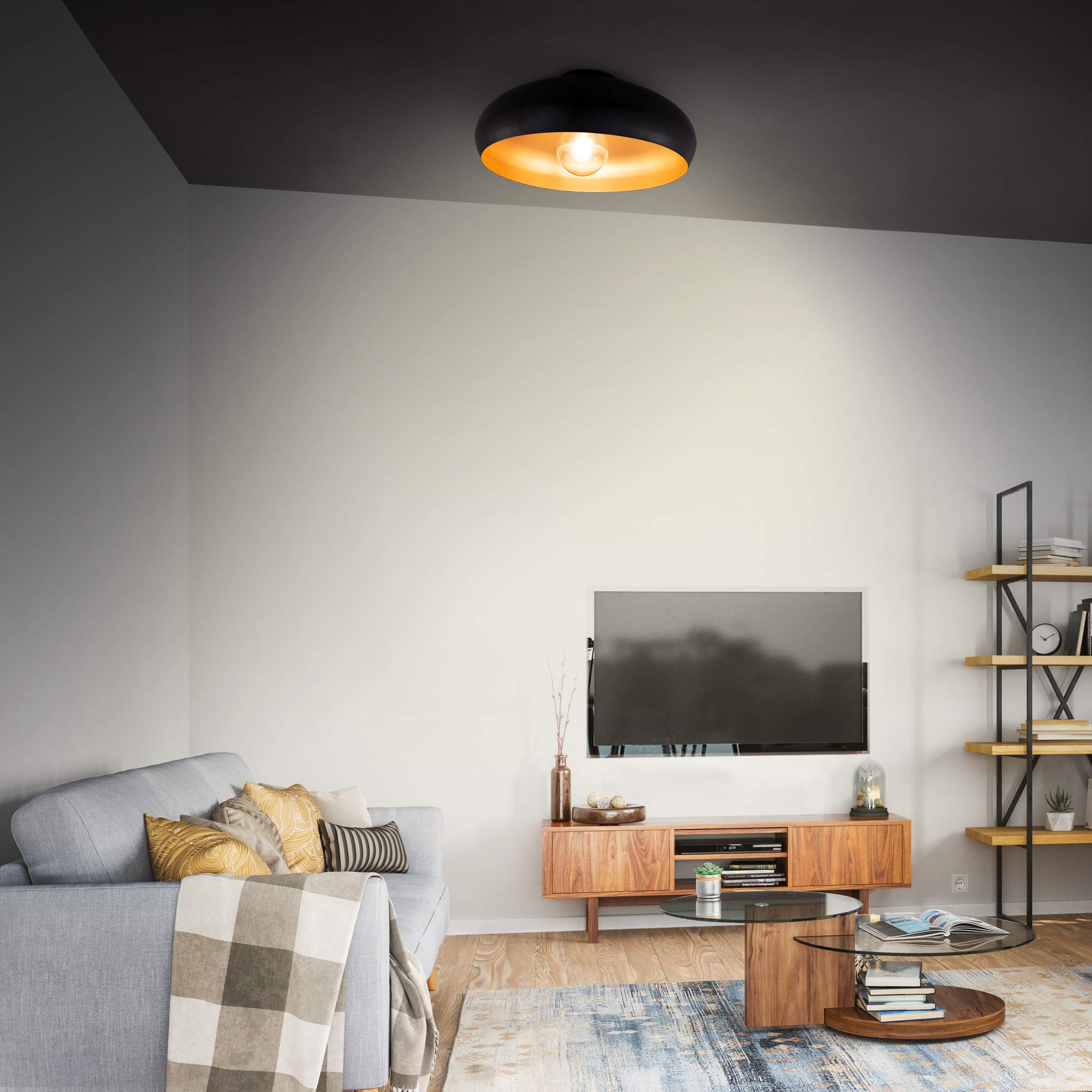 B.K.Licht I lámpara de techo I lámpara retro I vintage I E27 I 1 llama I negro-oro I Ø40cm I sin bombilla