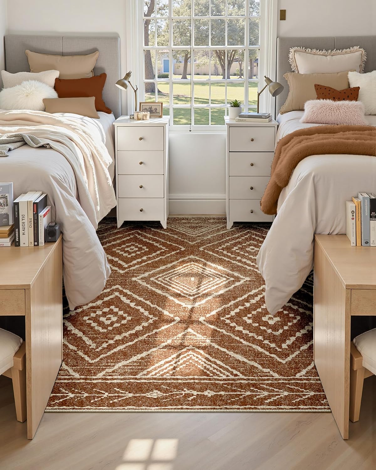 Area Rug 5x7 Rug Machine Washable Non-Slip Low Pile Print Pattern Western Rug for Living Room Bedroom Entryway Tribal Series -Yellowbrown/Cream - Image 9