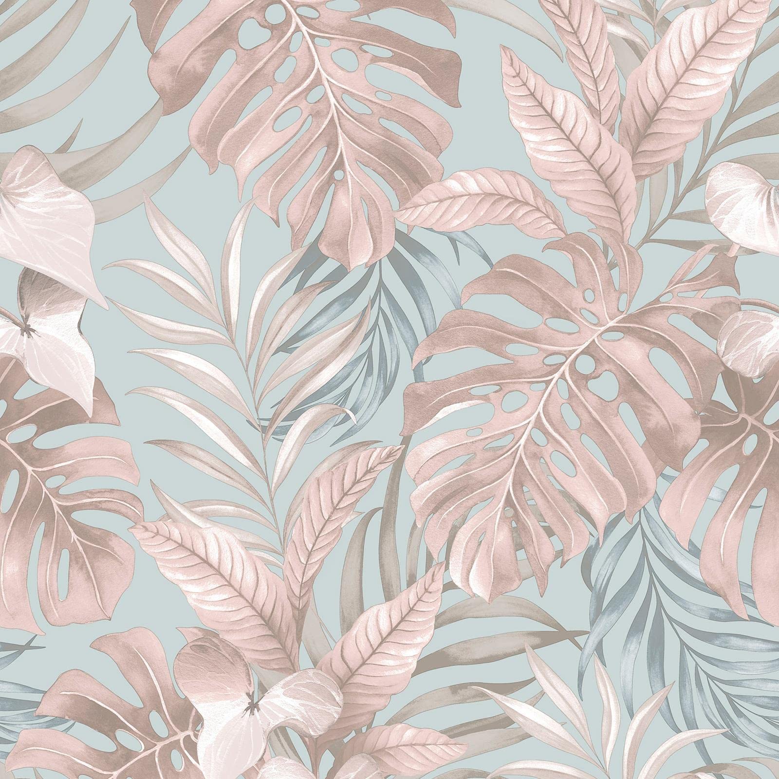 Muriva Blue Teeva Jungle Wallpaper Rolls - Duck Egg