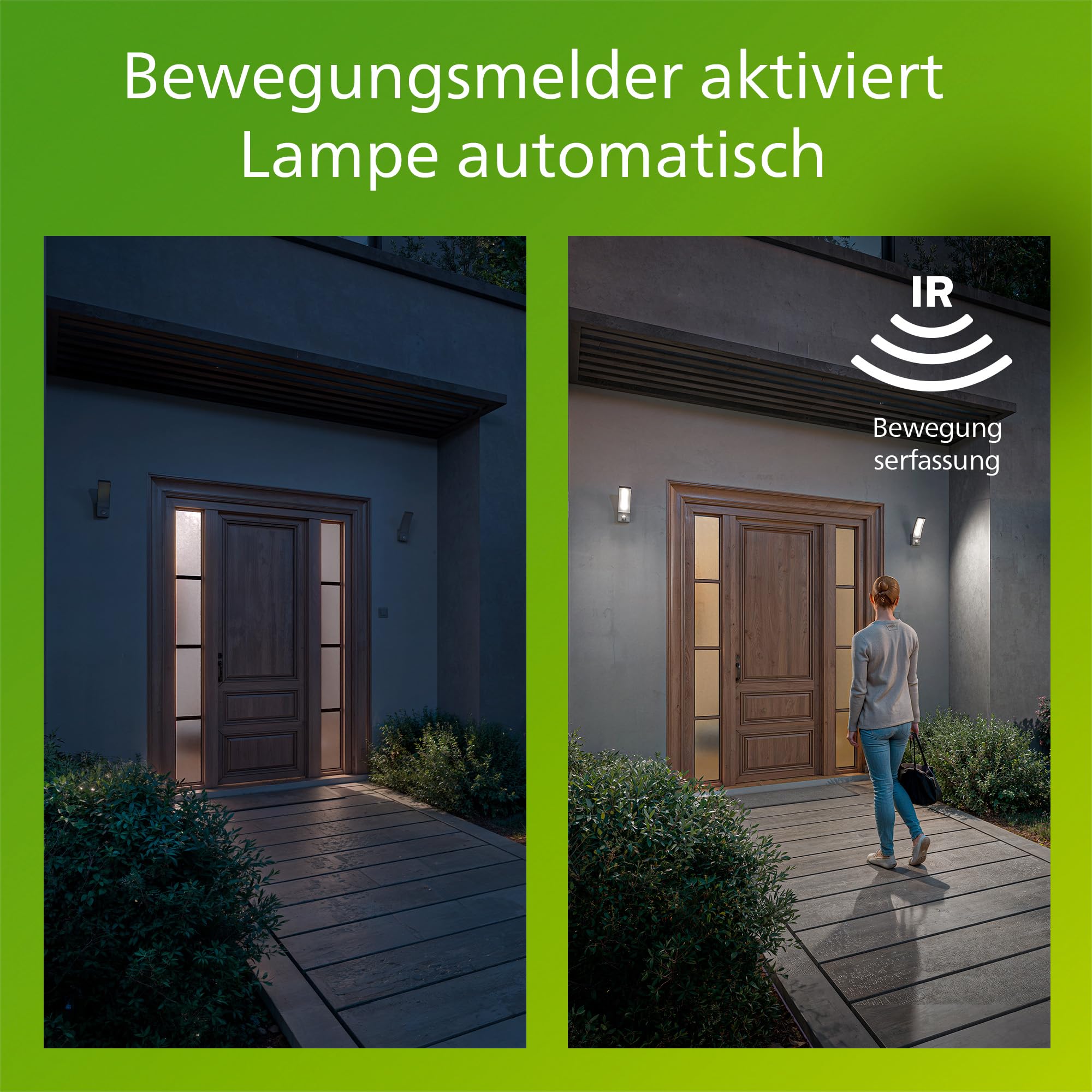 PHILIPS Splay LED-Wandleuchte, Außenleuchte mit Bewegungsmelder, Außenbeleuchtung, 12 W, 1.600 lm, 4.000 K Kaltweißes Licht, IP44-Wetterfest, Integrierte LED, Langlebig, Aluminium, Anthrazitgrau